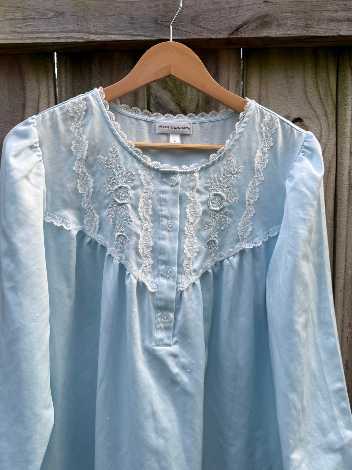 90s Miss Elaine Powder Blue Embroidered Nightgown