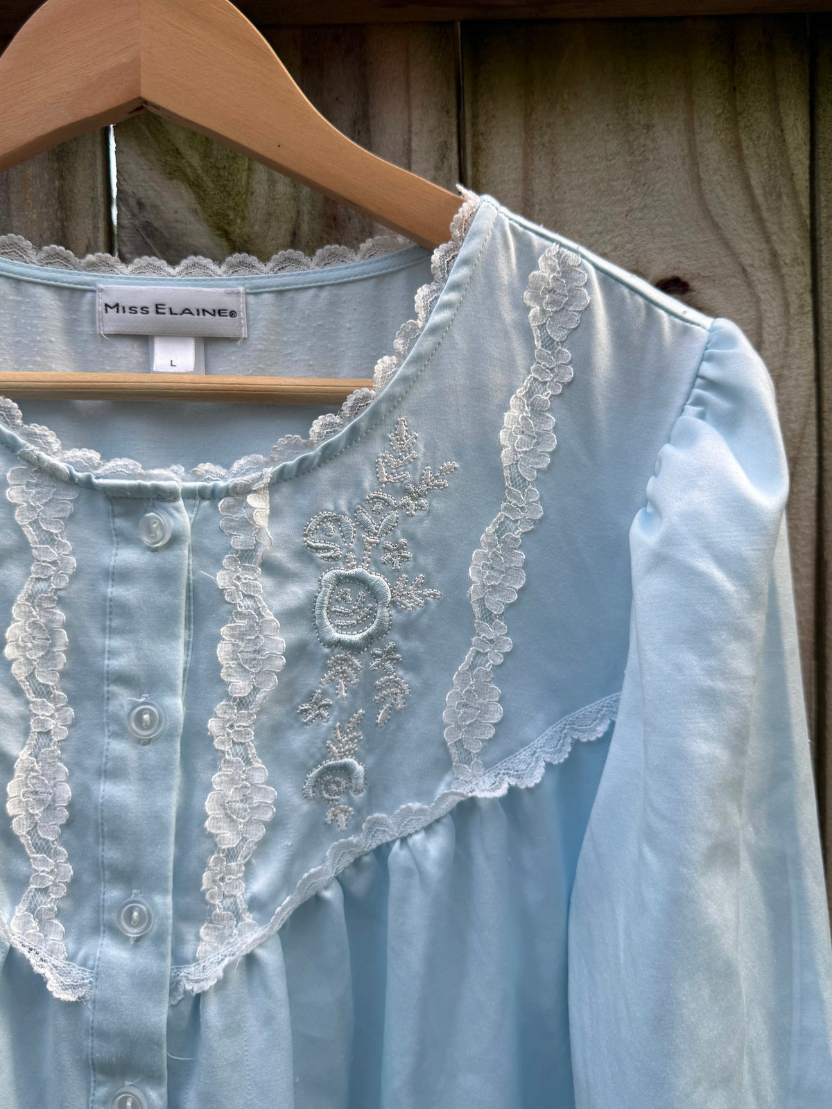 90s Miss Elaine Powder Blue Embroidered Nightgown
