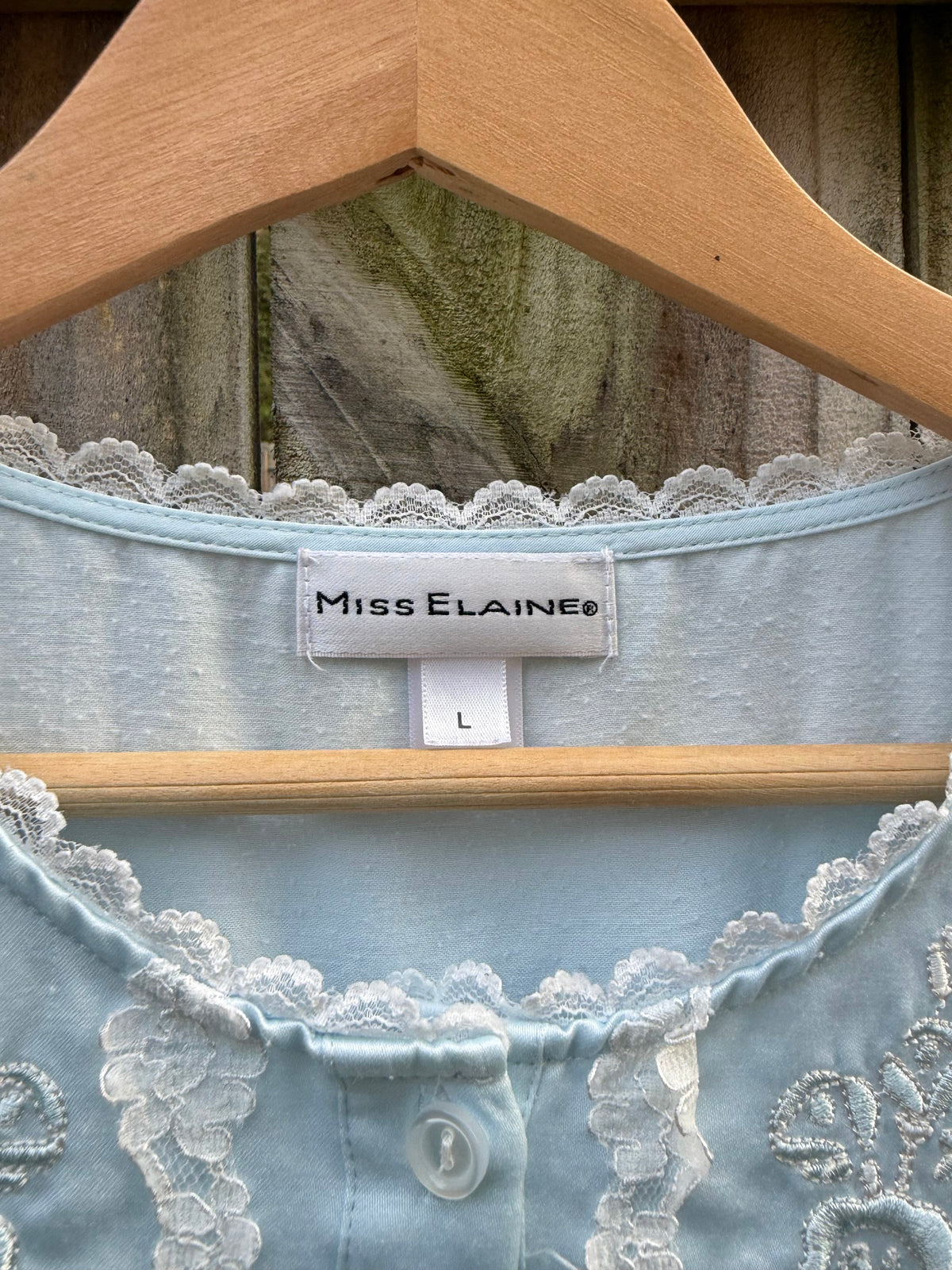 90s Miss Elaine Powder Blue Embroidered Nightgown