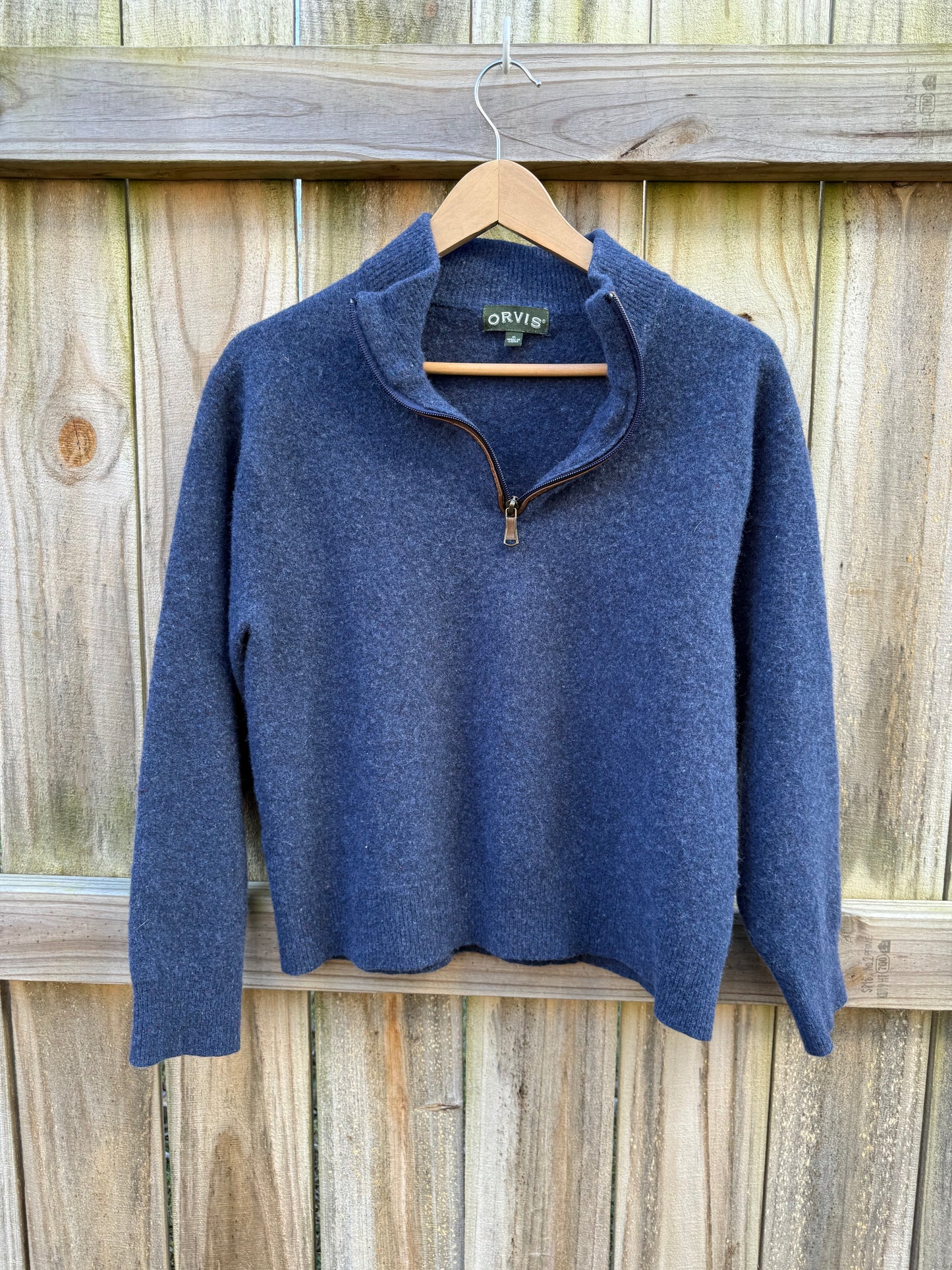 Vintage Orvis Blue Quarter-Zip Wool Blend Pullover Sweater