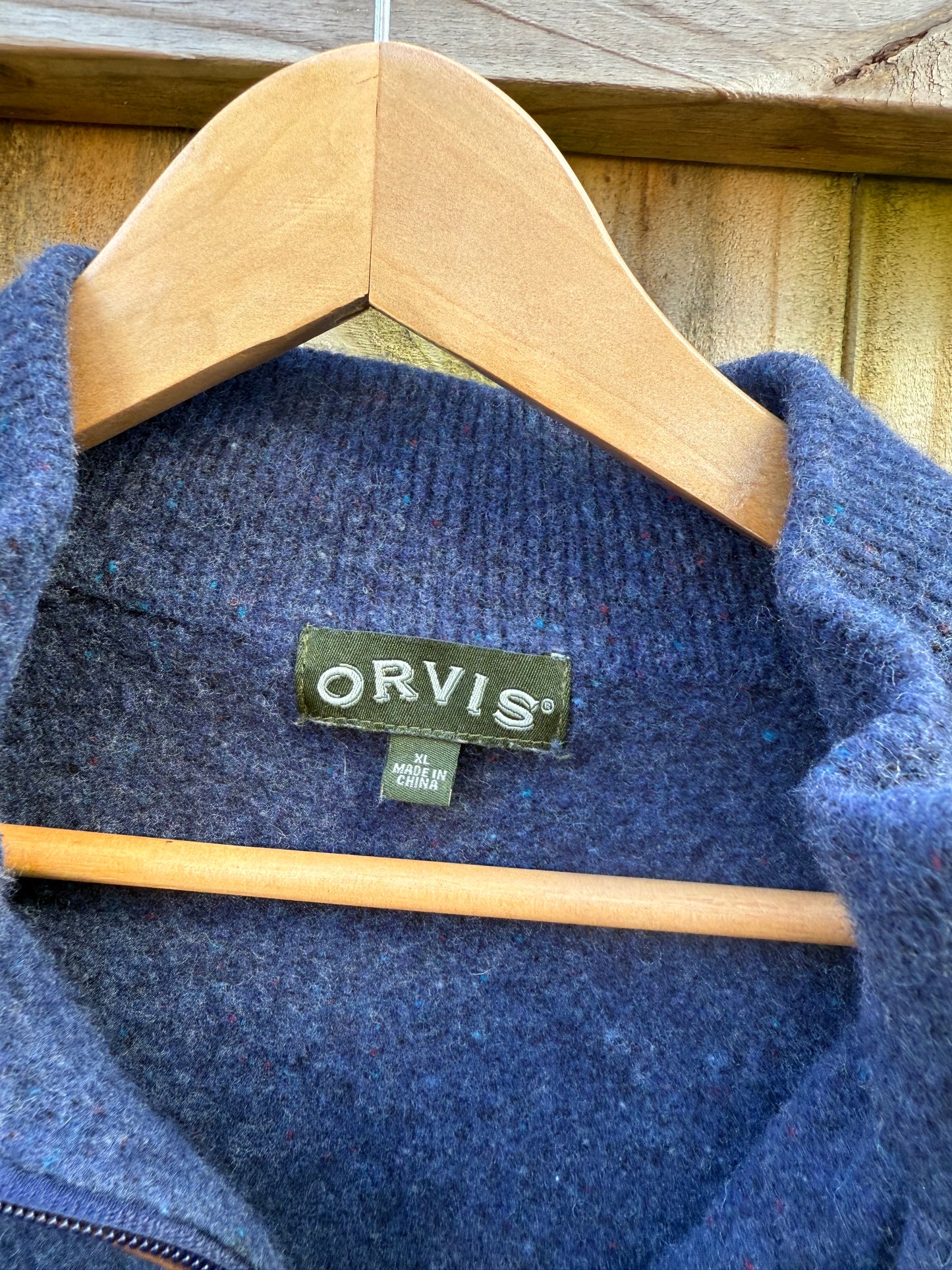 Vintage Orvis Blue Quarter-Zip Wool Blend Pullover Sweater