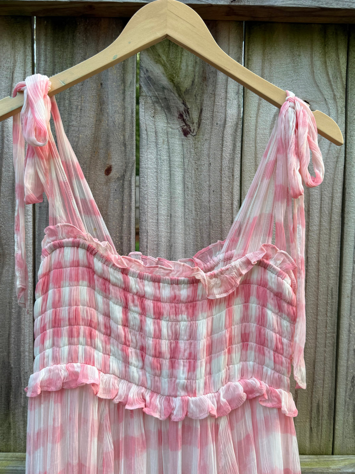 Free People Pink Gingham Smocked Maxi Dress