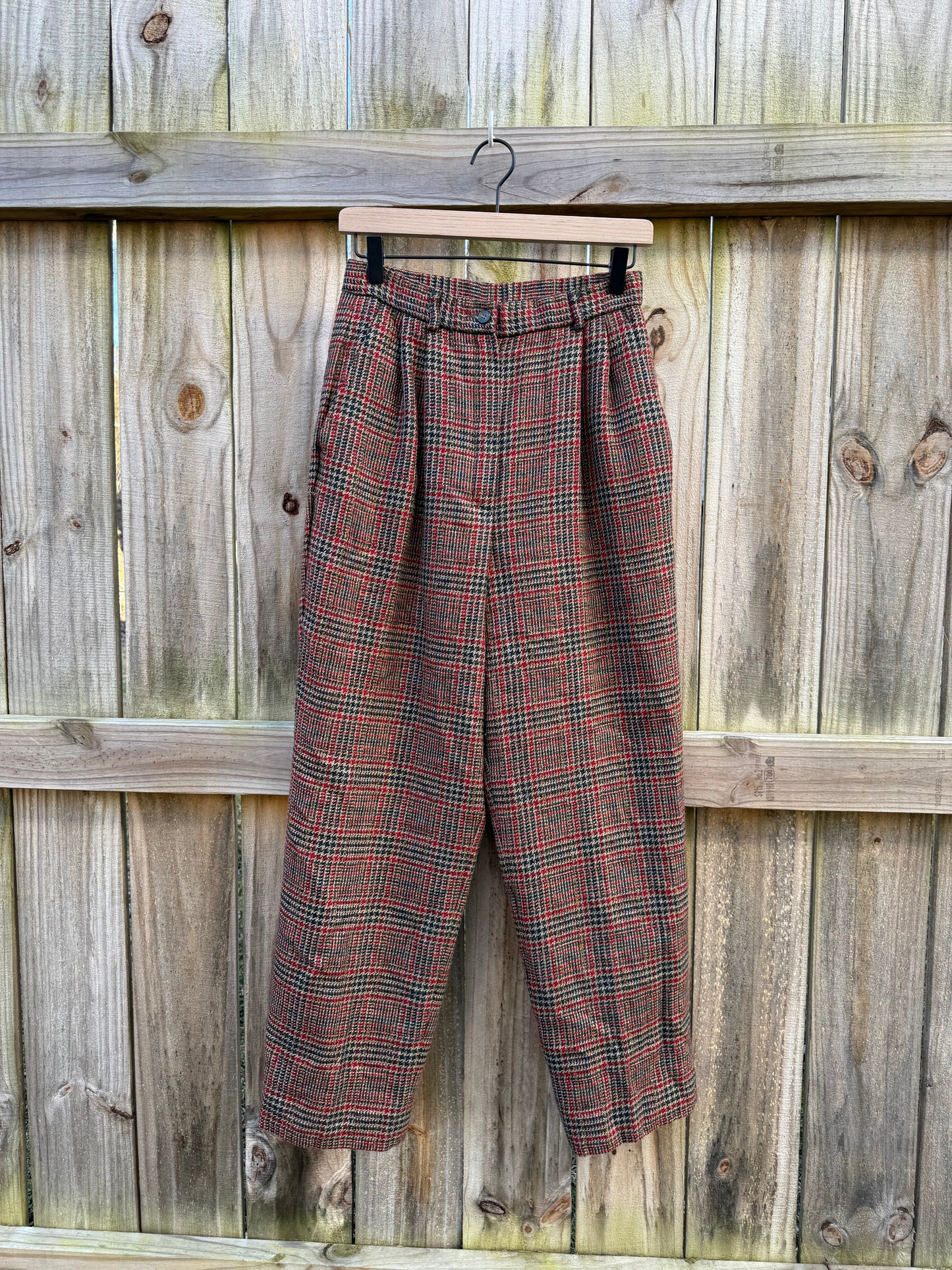 Vintage Pendleton Petite Plaid Wool Trousers – High Waist Straight Leg Heritage Pant