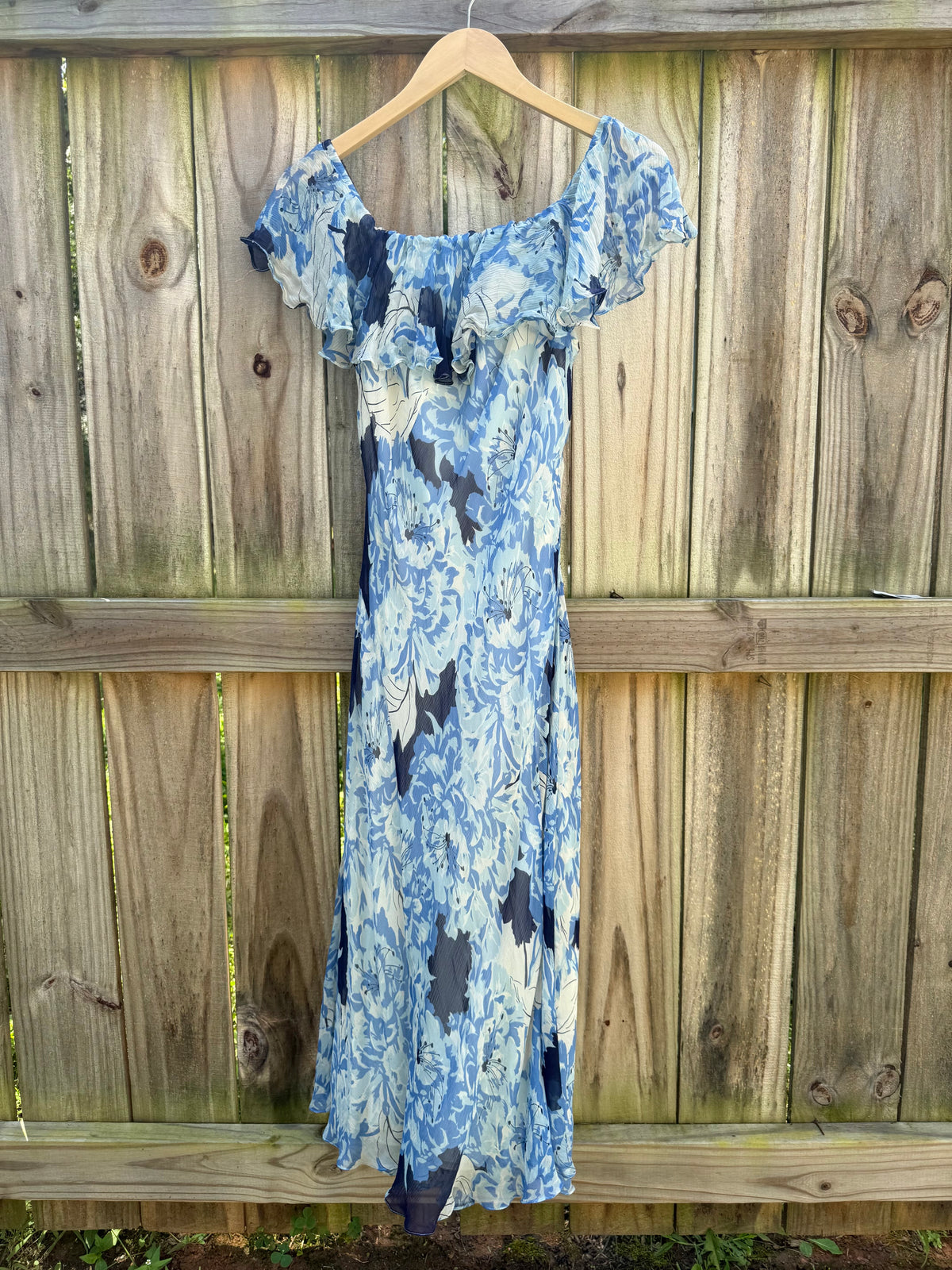 Vintage Polo Ralph Lauren Silk Floral Off Shoulder Midi Dress 12