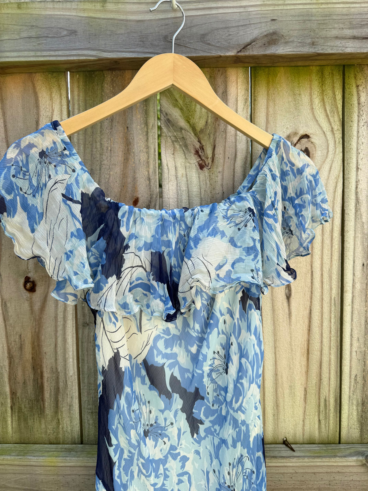 Vintage Polo Ralph Lauren Silk Floral Off Shoulder Midi Dress 12