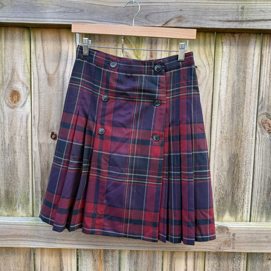Vintage Hilary Charles Plaid Button-Front Wool Mini Skirt