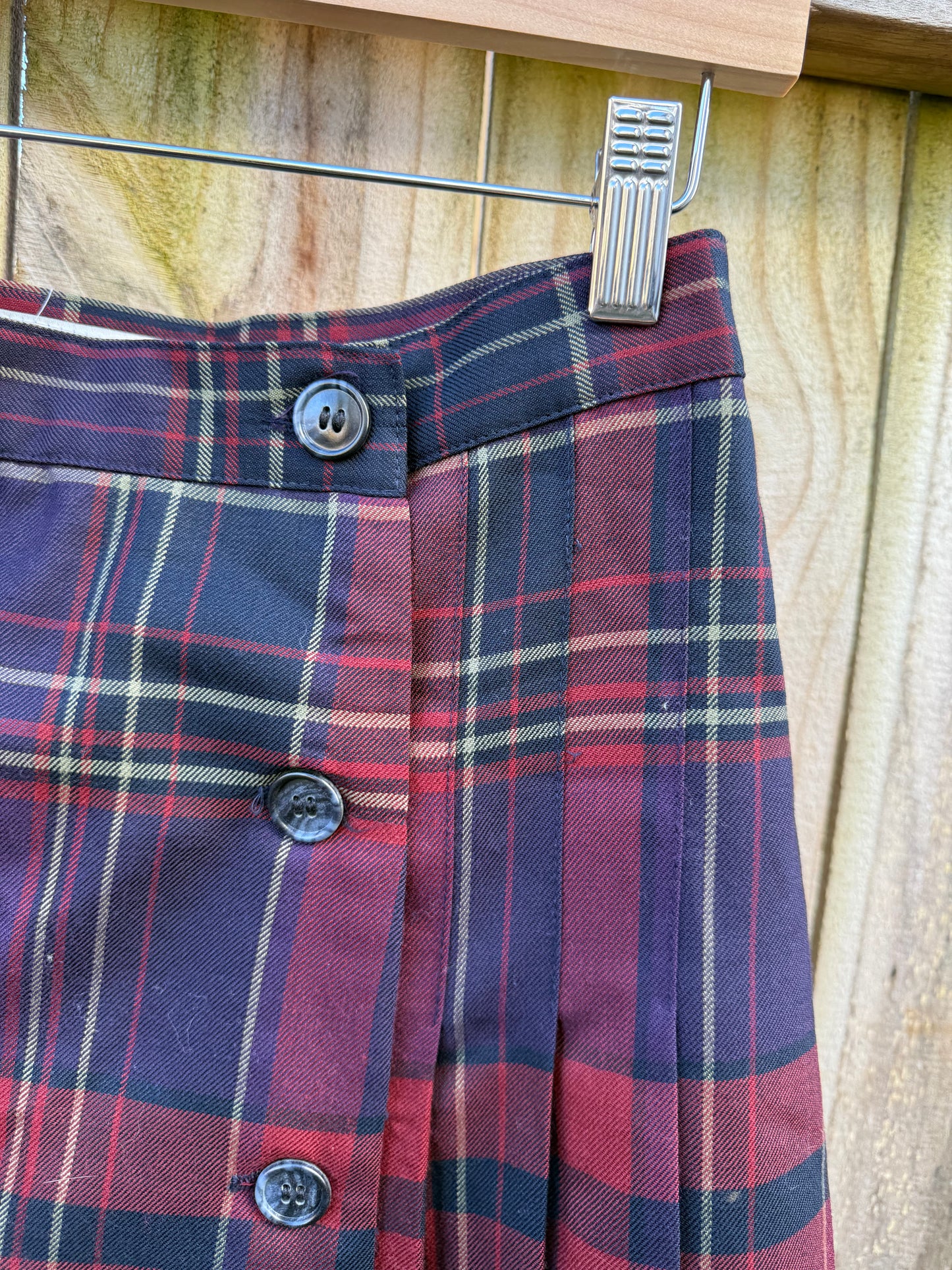 Vintage Hilary Charles Plaid Button-Front Wool Mini Skirt