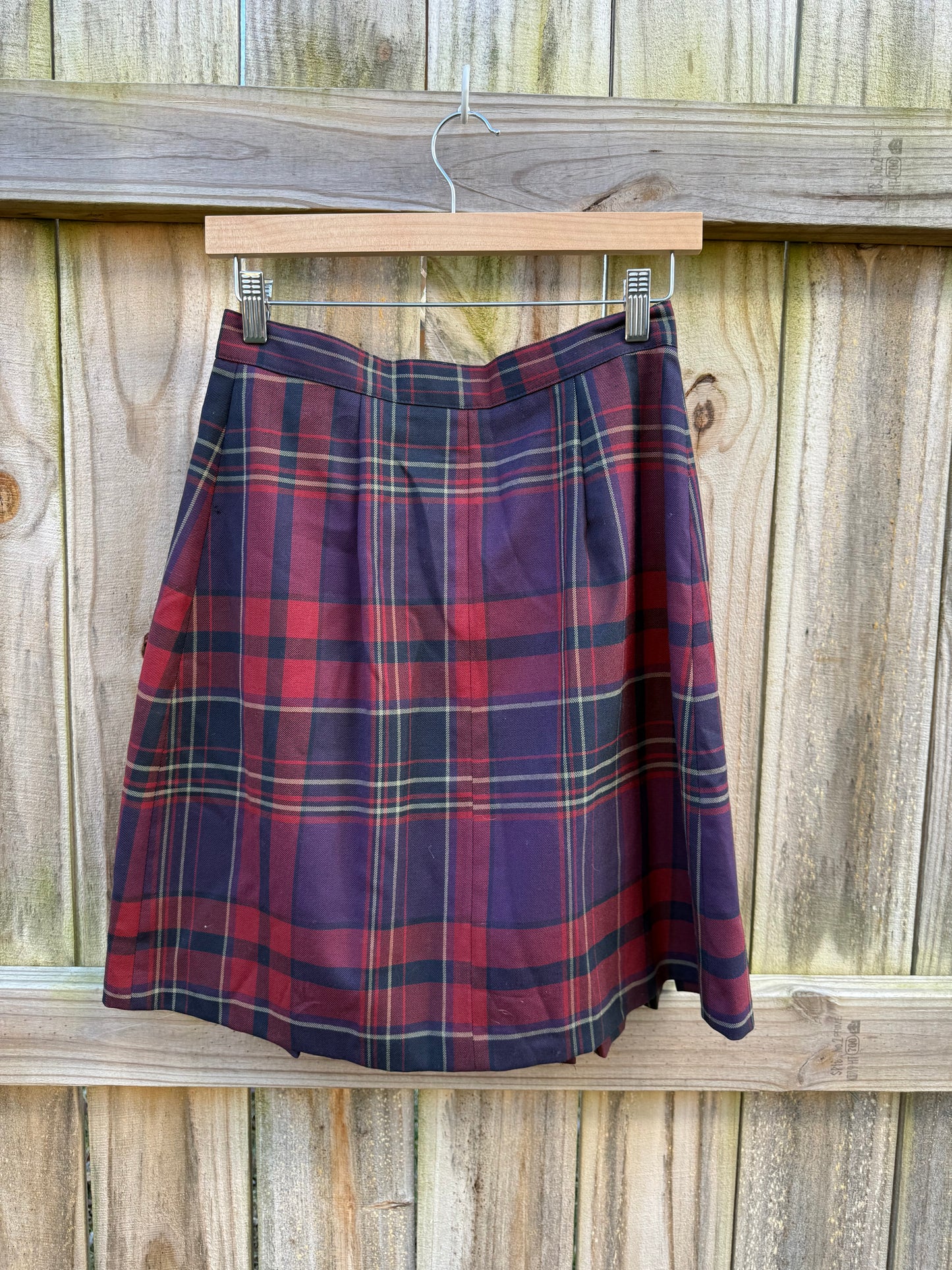 Vintage Hilary Charles Plaid Button-Front Wool Mini Skirt