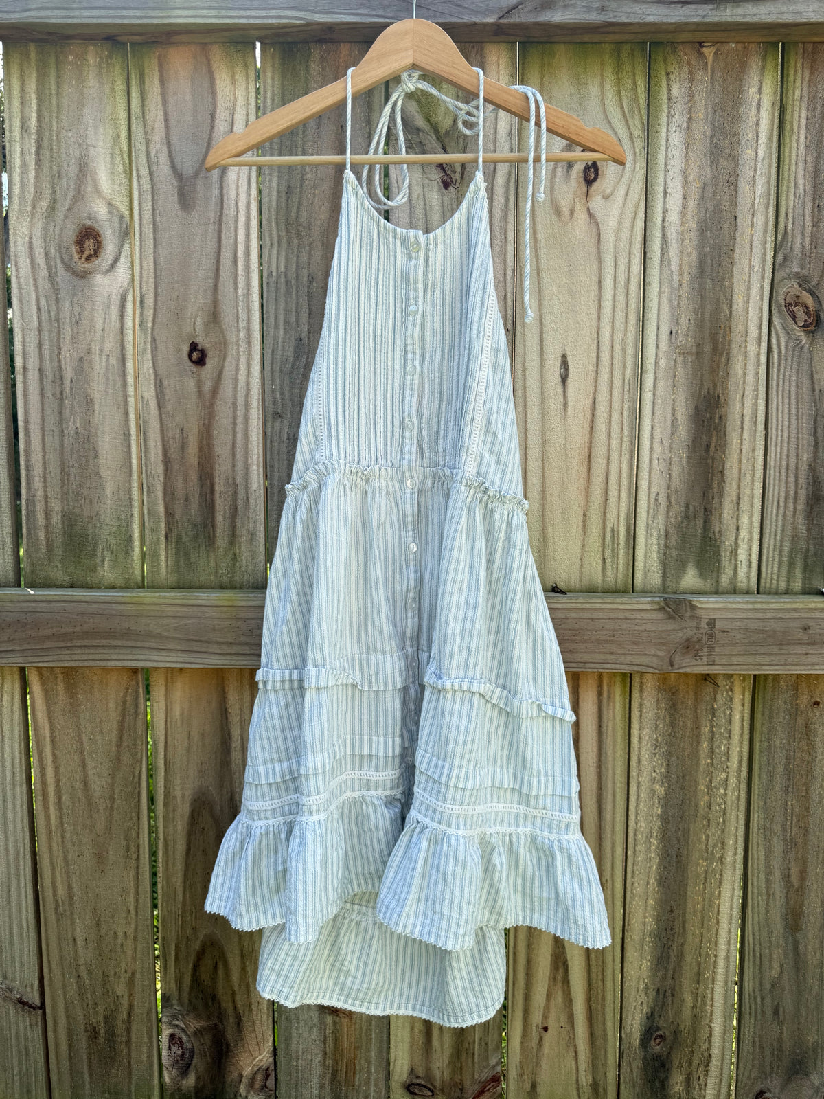 Free People Blue Stripe Cotton Open Back Halter Mini Dress M