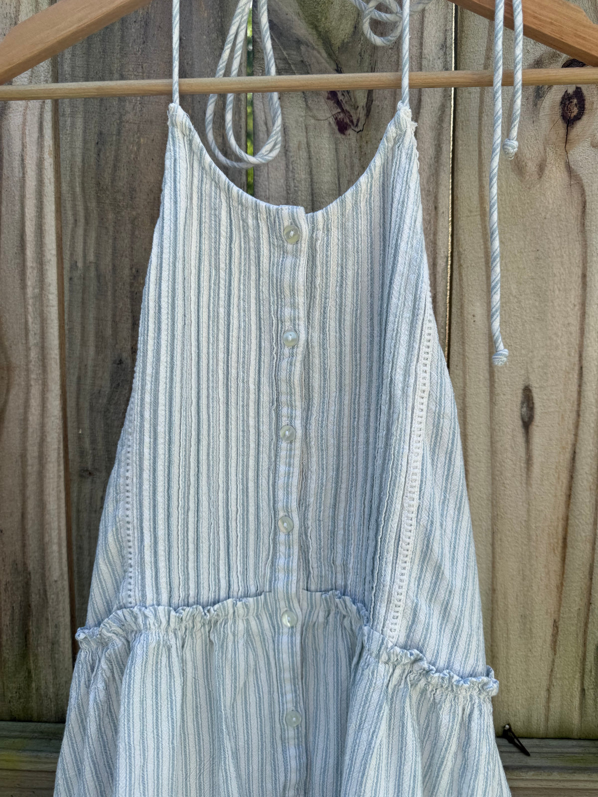 Free People Blue Stripe Cotton Open Back Halter Mini Dress M