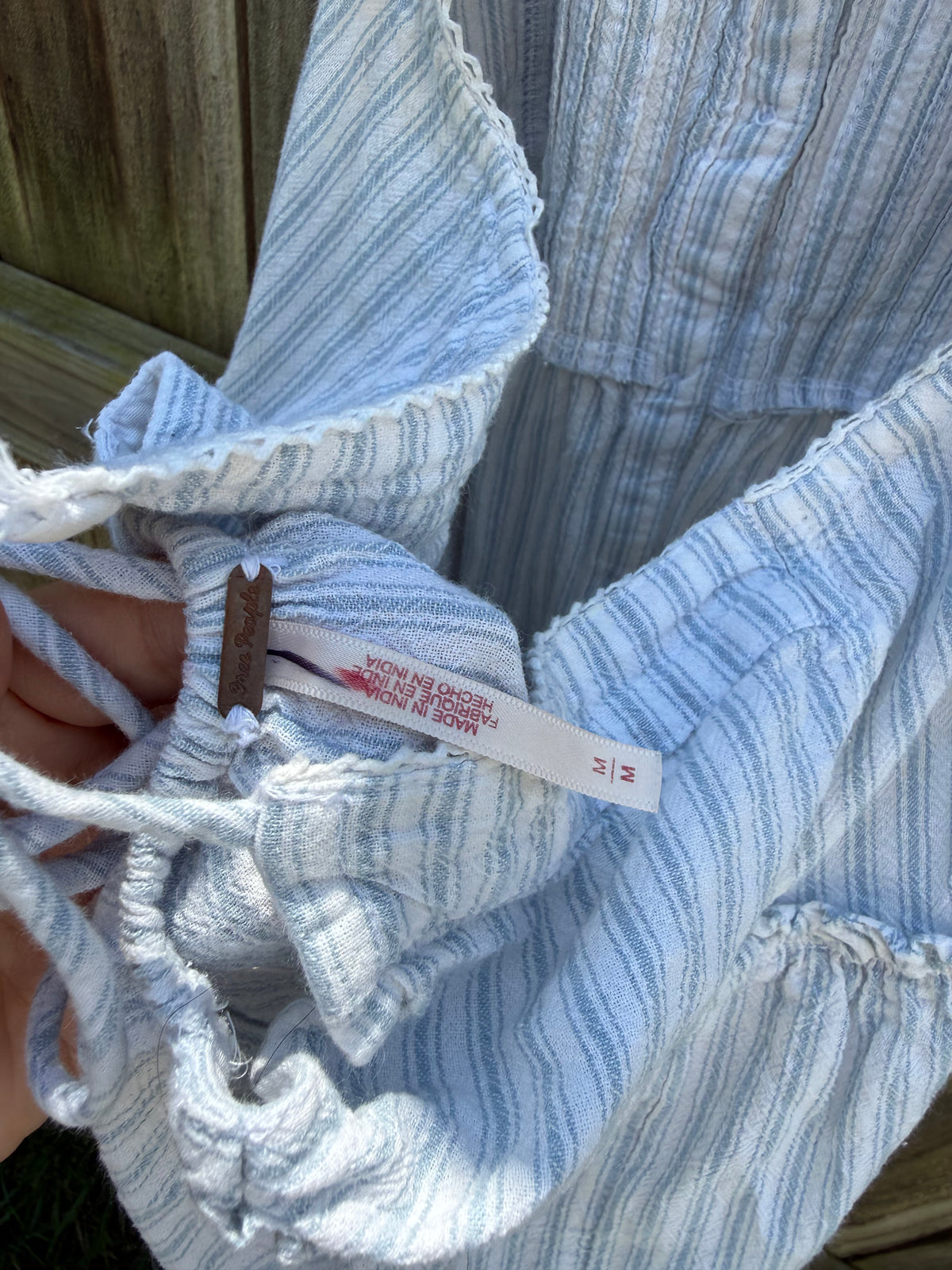 Free People Blue Stripe Cotton Open Back Halter Mini Dress M