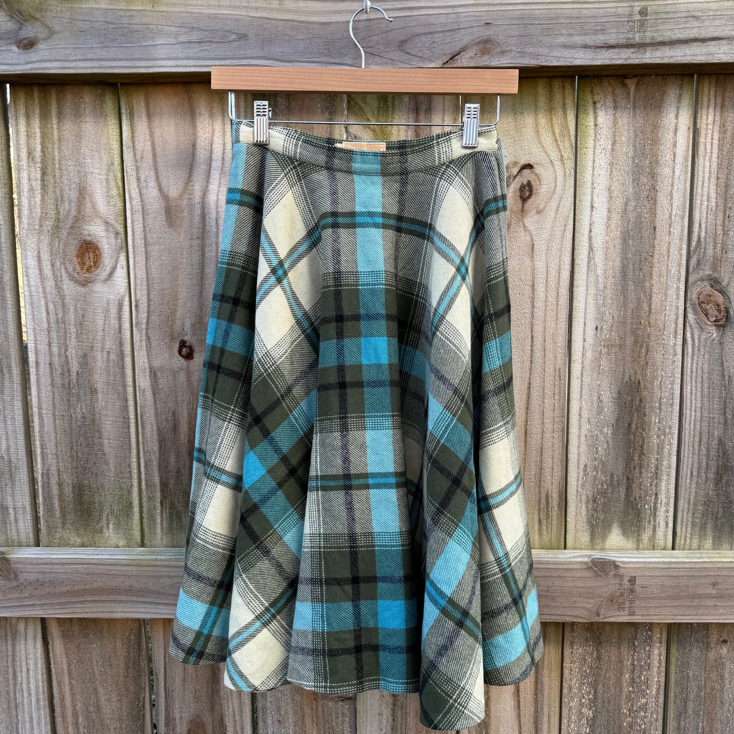 Vintage Pendleton Plaid Wool Circle Skirt – Teal Green Tartan Midi