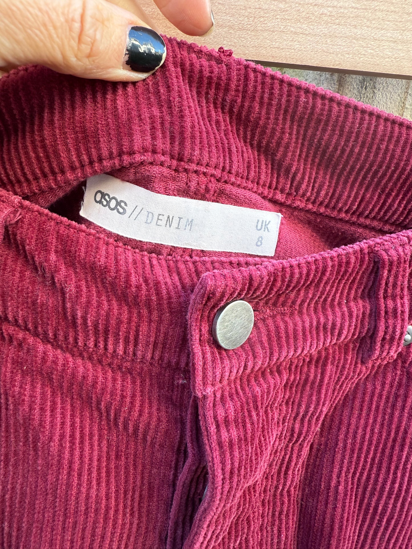 Burgundy Corduroy Mini Skirt • 90s Pocket Front A-Line