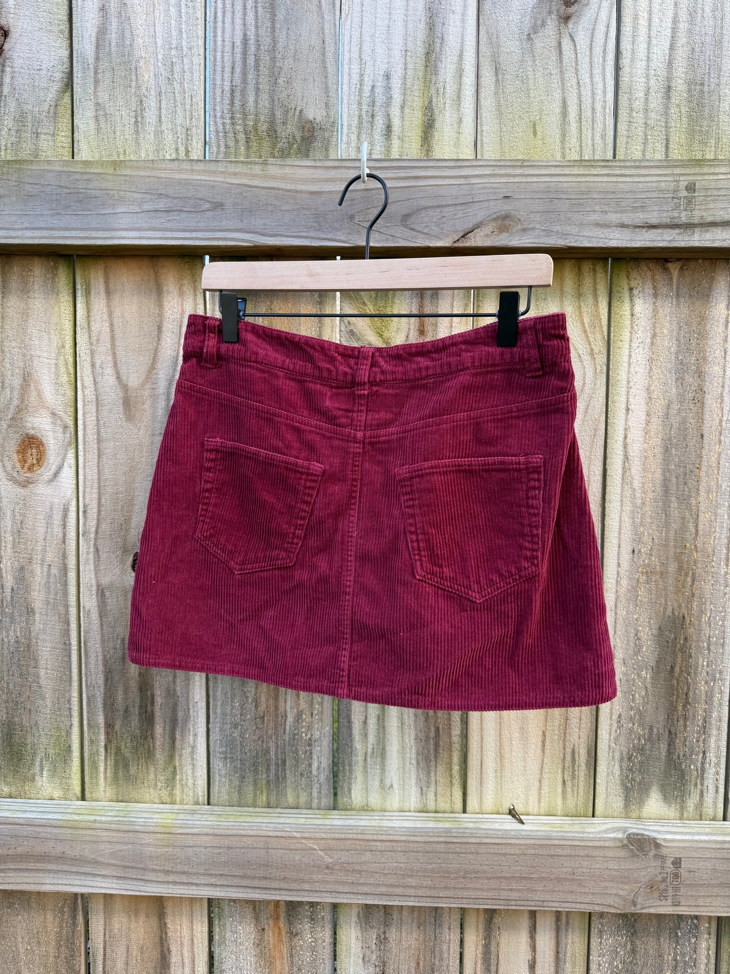 Burgundy Corduroy Mini Skirt • 90s Pocket Front A-Line