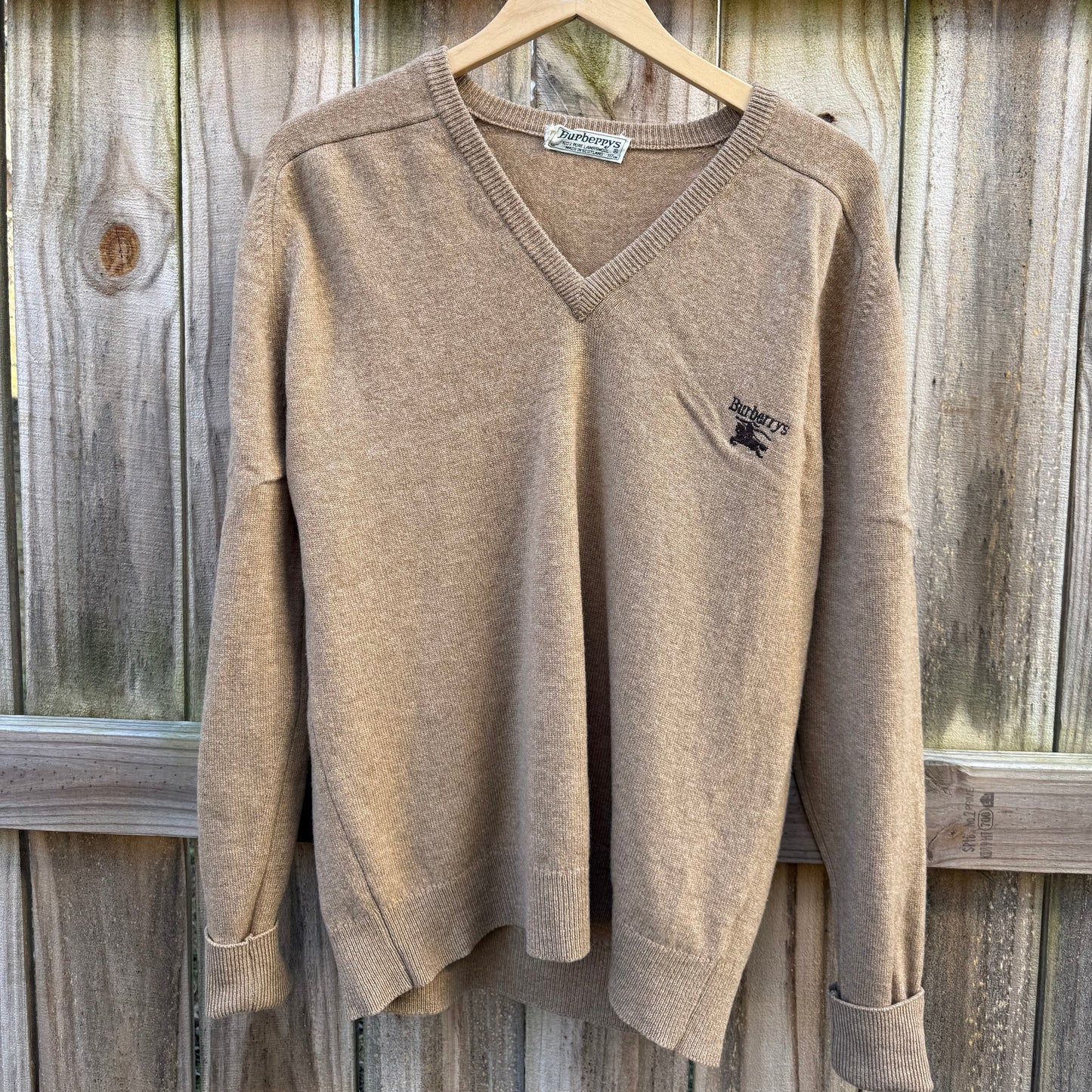 Vintage Burberrys Camel Lambswool V-Neck Sweater