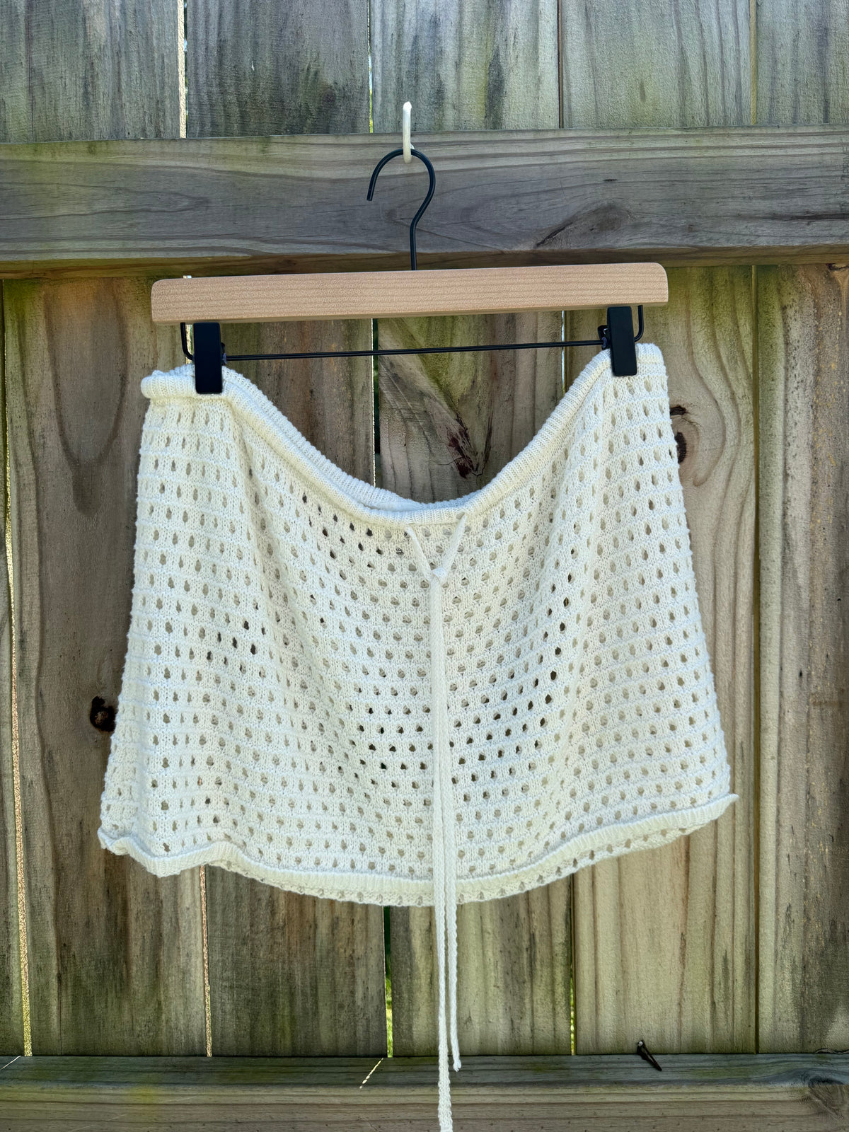 No Boundaries Ivory Crochet Drawstring Mini Skirt