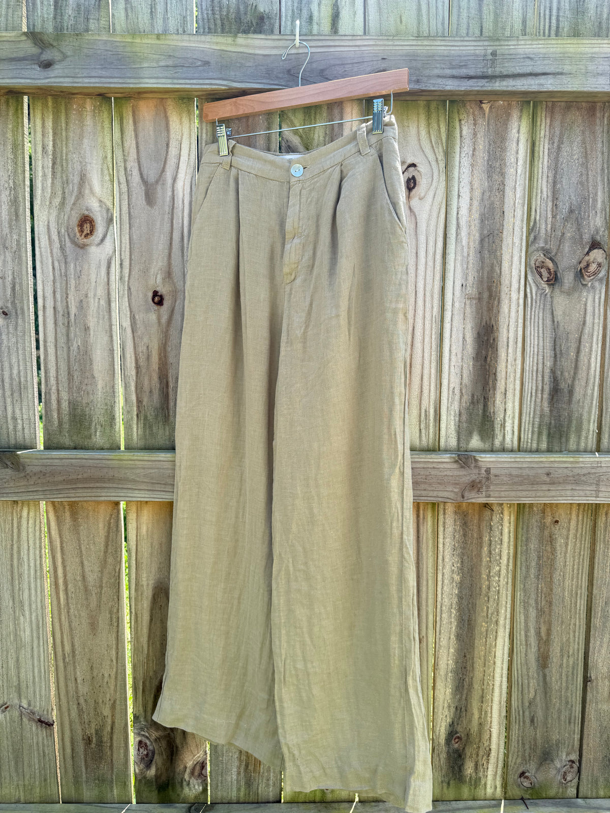 Zara 100% Linen Wide-Leg Trousers — Sand