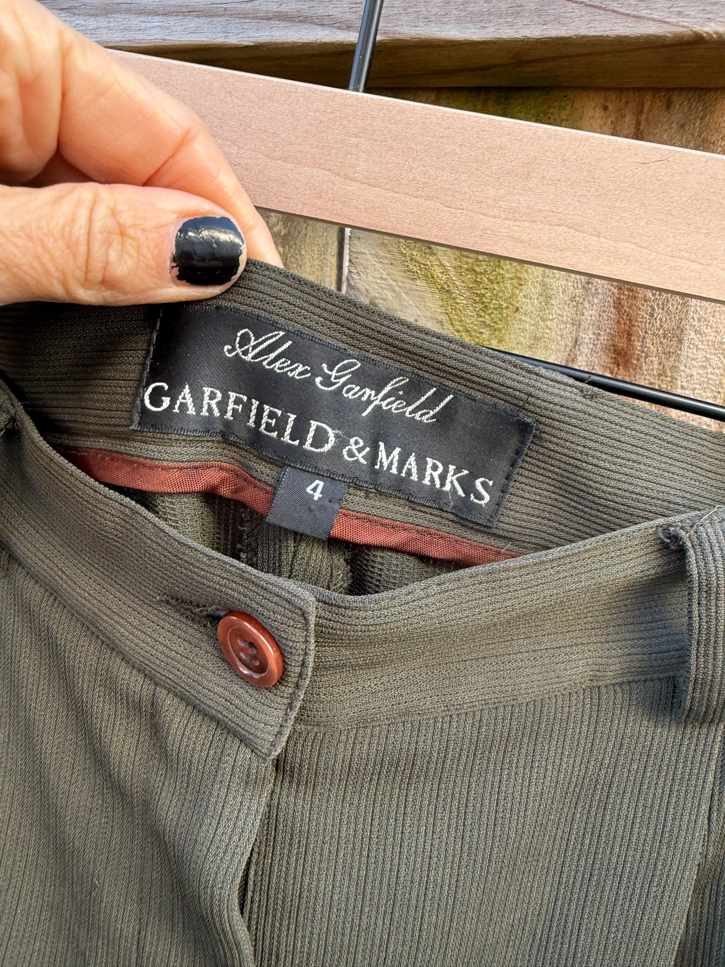 Vintage Olive Ribbed Tailored Trouser Pant High Waist Straight Leg