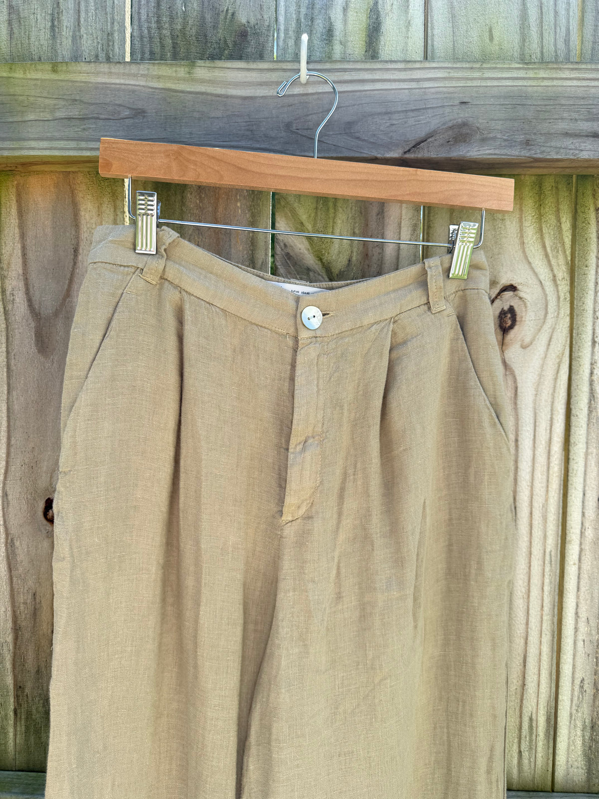Zara 100% Linen Wide-Leg Trousers — Sand