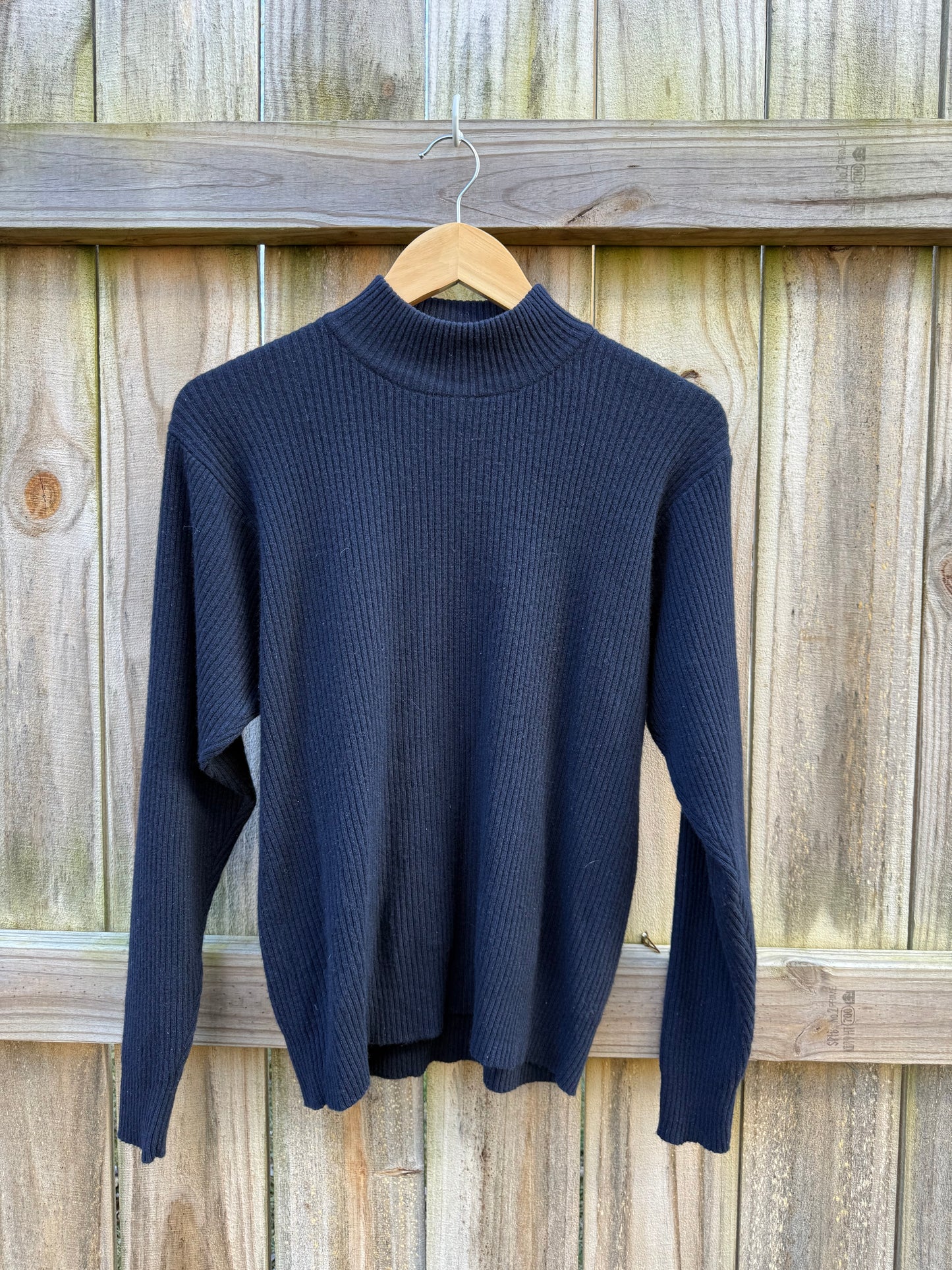 Vintage Neiman Marcus Navy Ribbed Cashmere Mock Neck Sweater | Minimalist Soft Luxury Knit