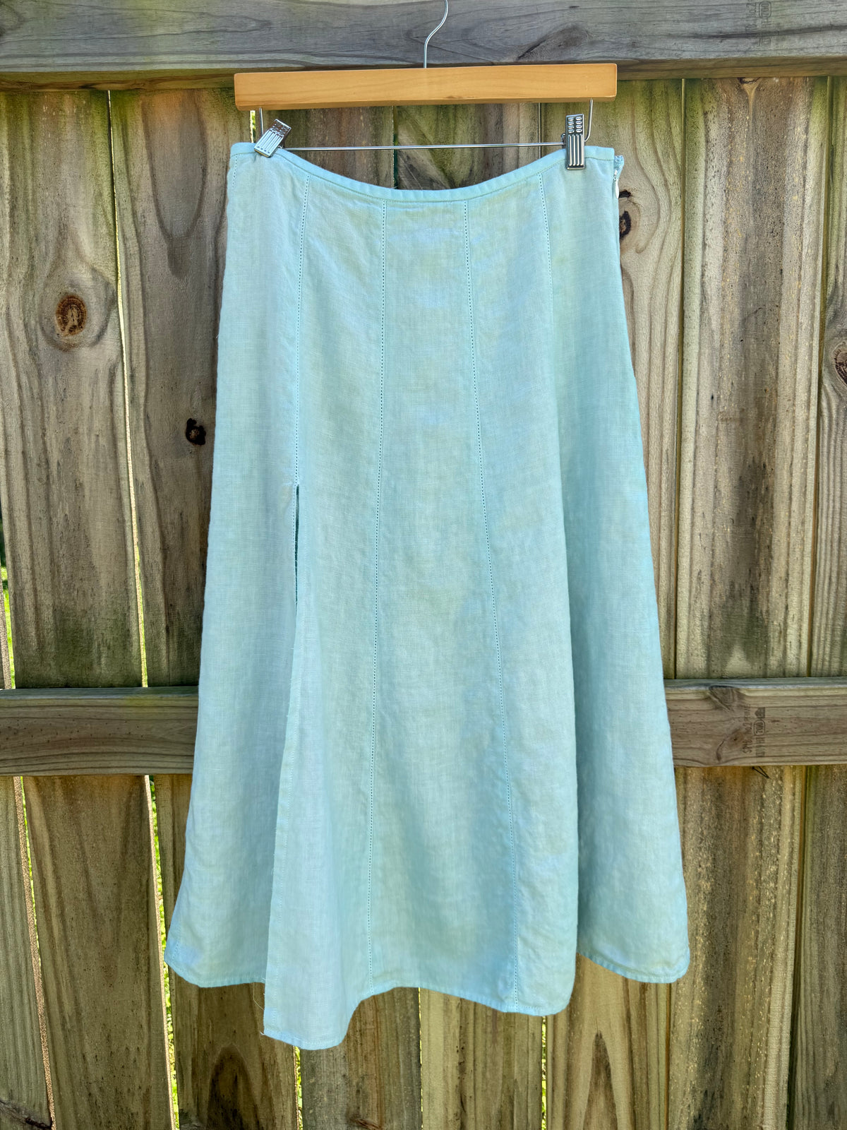 Reworked & Hand Dyed Sea Glass Linen Midi Skirt | Coastal Mermaidcore