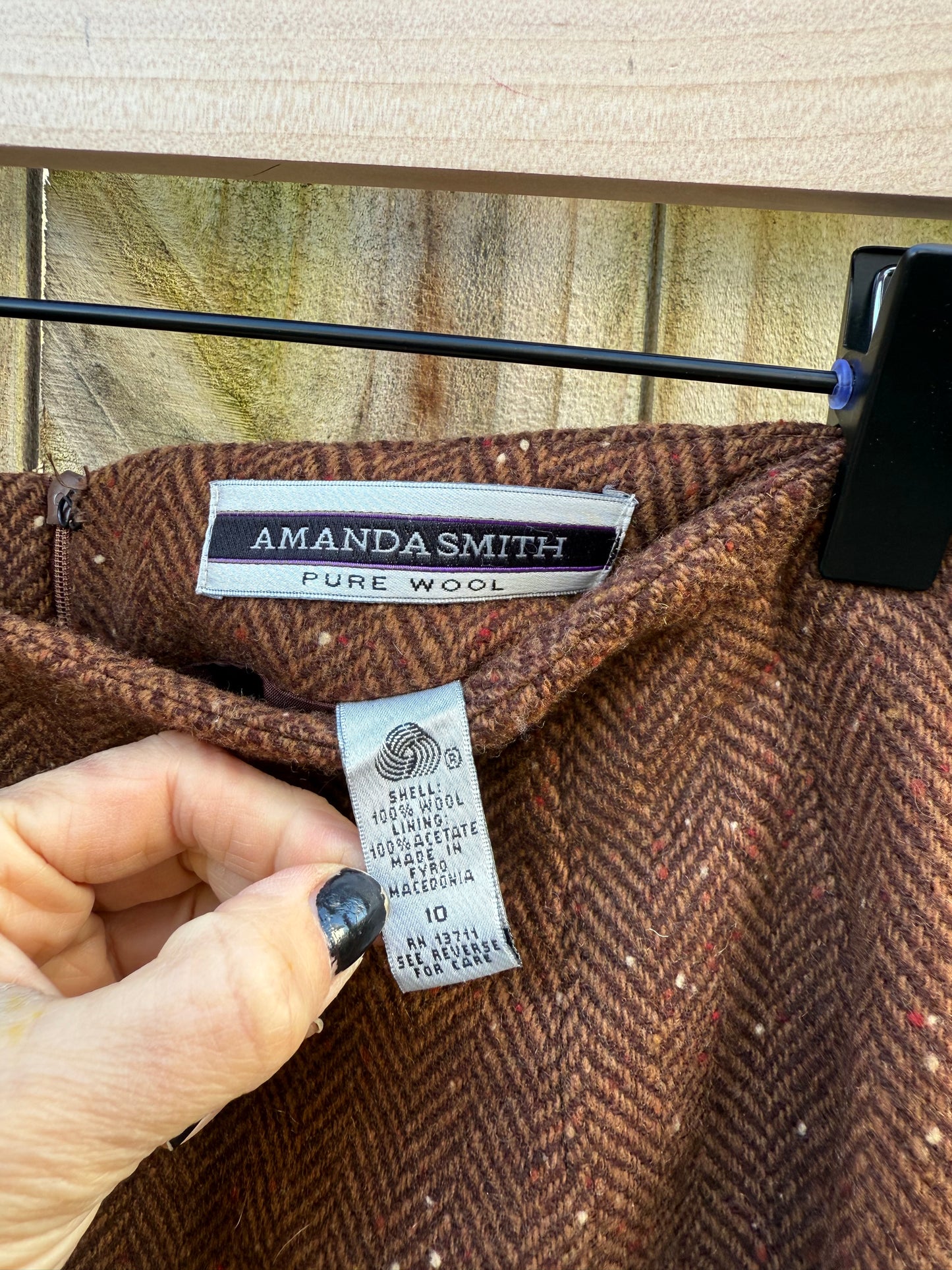 Vintage Amanda Smith Brown Speckled Wool Herringbone Mini Skirt