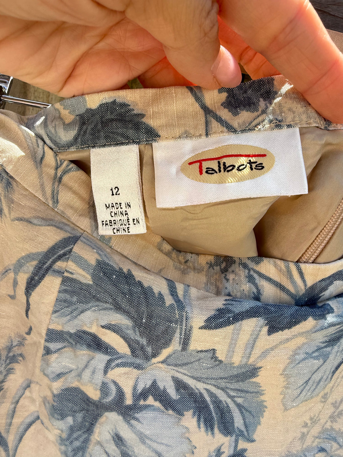 Talbots Silk-Linen Tan Blue Botanical Mini Skirt —  Reworked