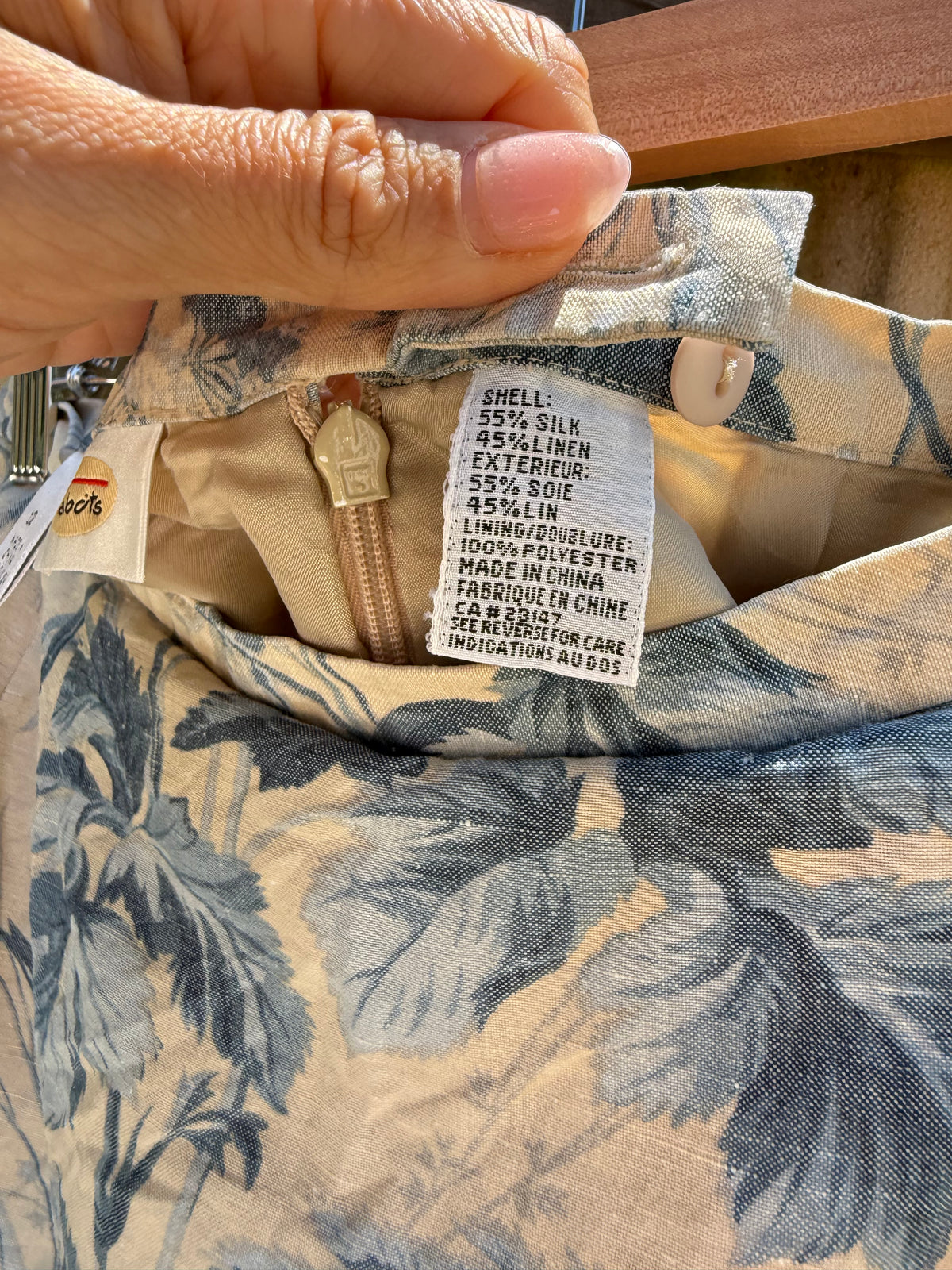 Talbots Silk-Linen Tan Blue Botanical Mini Skirt —  Reworked