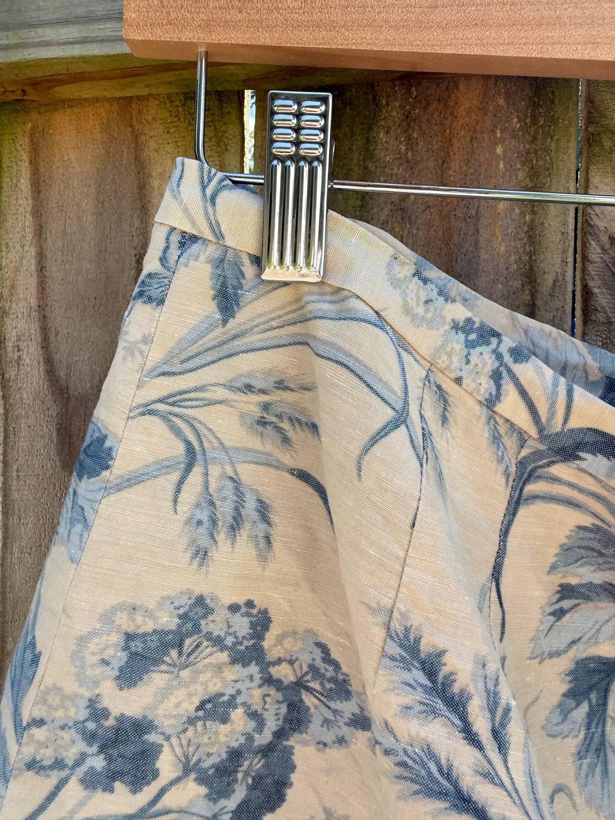 Talbots Silk-Linen Tan Blue Botanical Mini Skirt —  Reworked