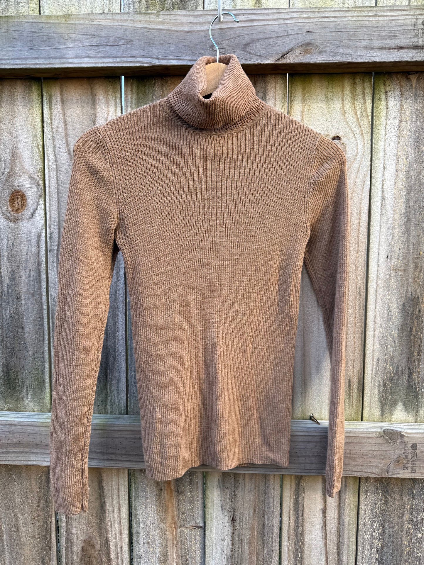 Vintage Ribbed Camel Turtleneck Long Sleeve Knit Top