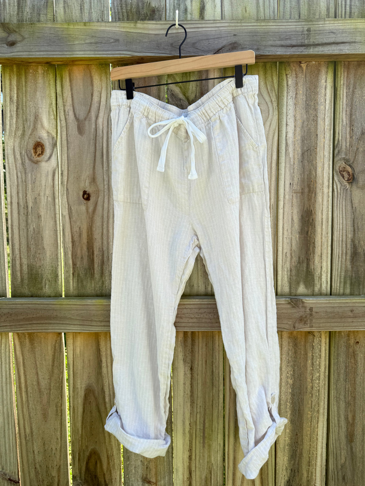 Ellen Tracy Oatmeal Linen Drawstring Pants