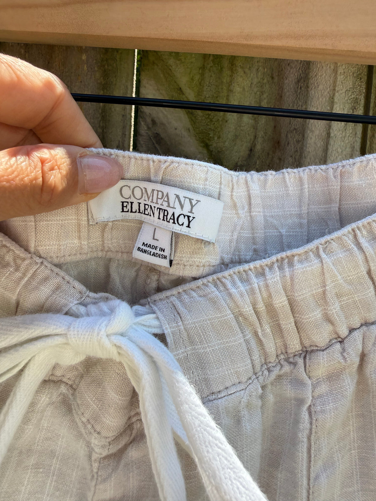 Ellen Tracy Oatmeal Linen Drawstring Pants