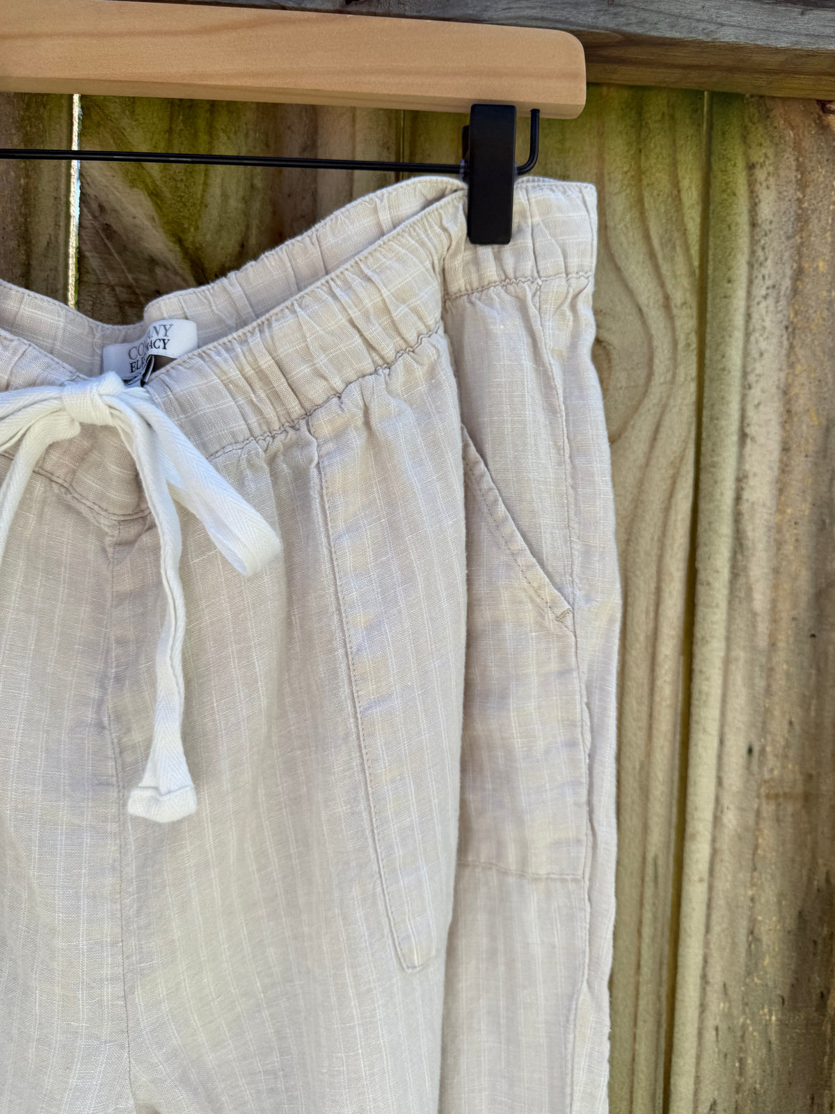 Ellen Tracy Oatmeal Linen Drawstring Pants