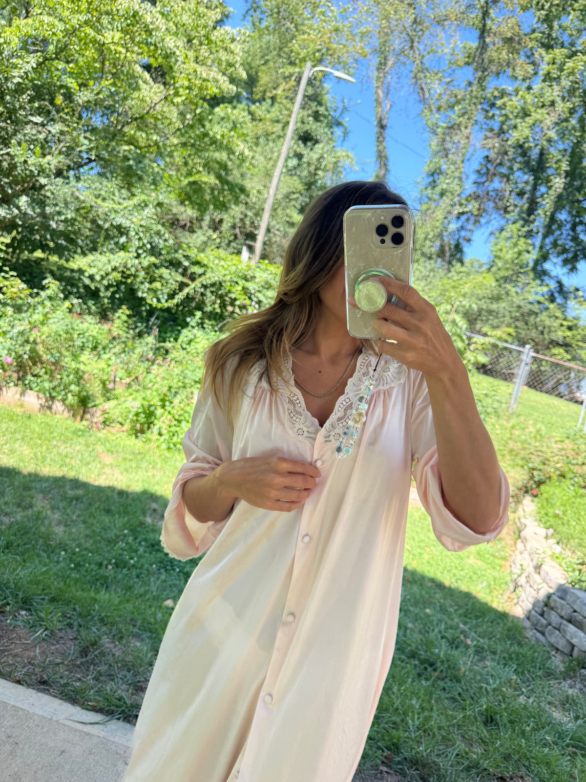 90s Blush Pink Lace Collar Vintage Nightgown