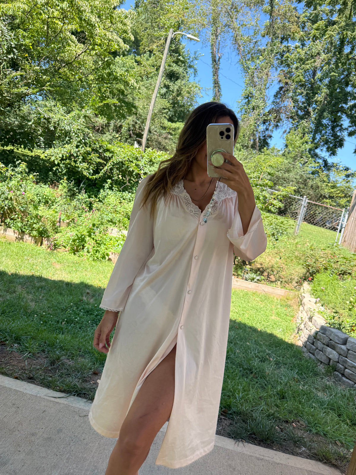 90s Blush Pink Lace Collar Vintage Nightgown