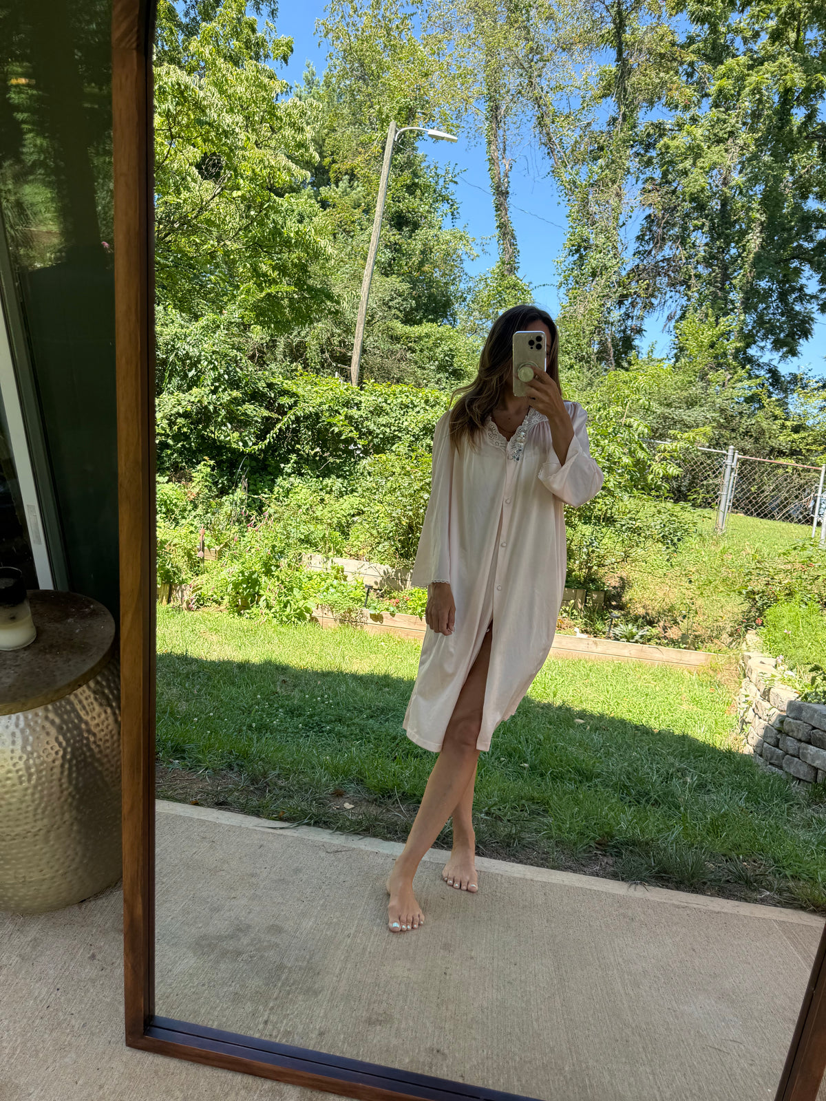 90s Blush Pink Lace Collar Vintage Nightgown