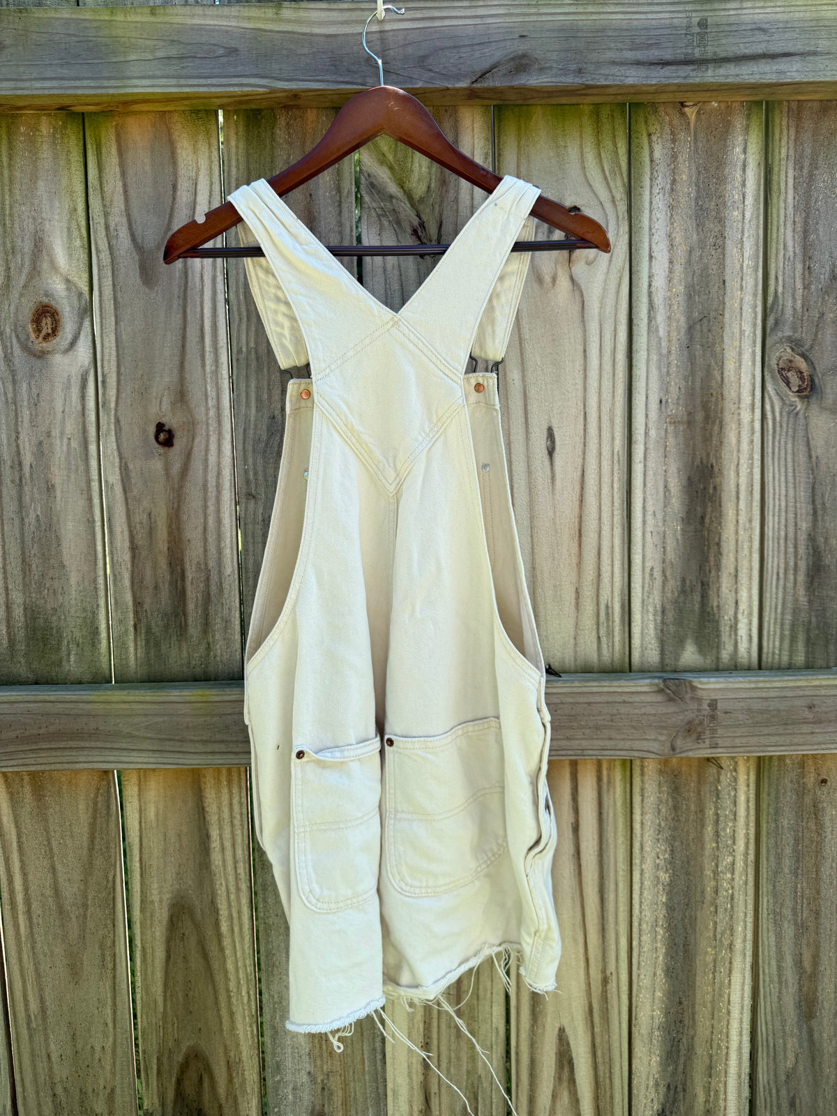 Reworked Ecru Denim Shortalls / Cream Overalls