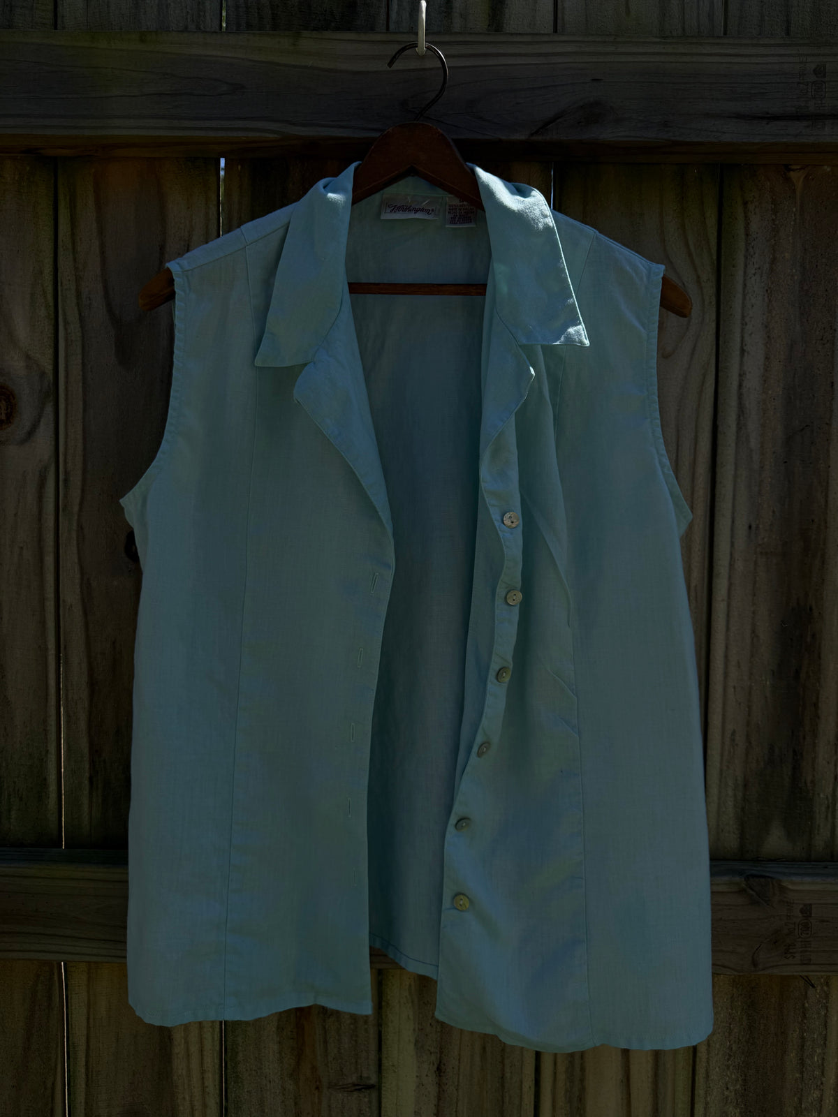 Hand Dyed | Vintage Worthington Linen Sleeveless Button Down | Coastal Aqua Vest Top