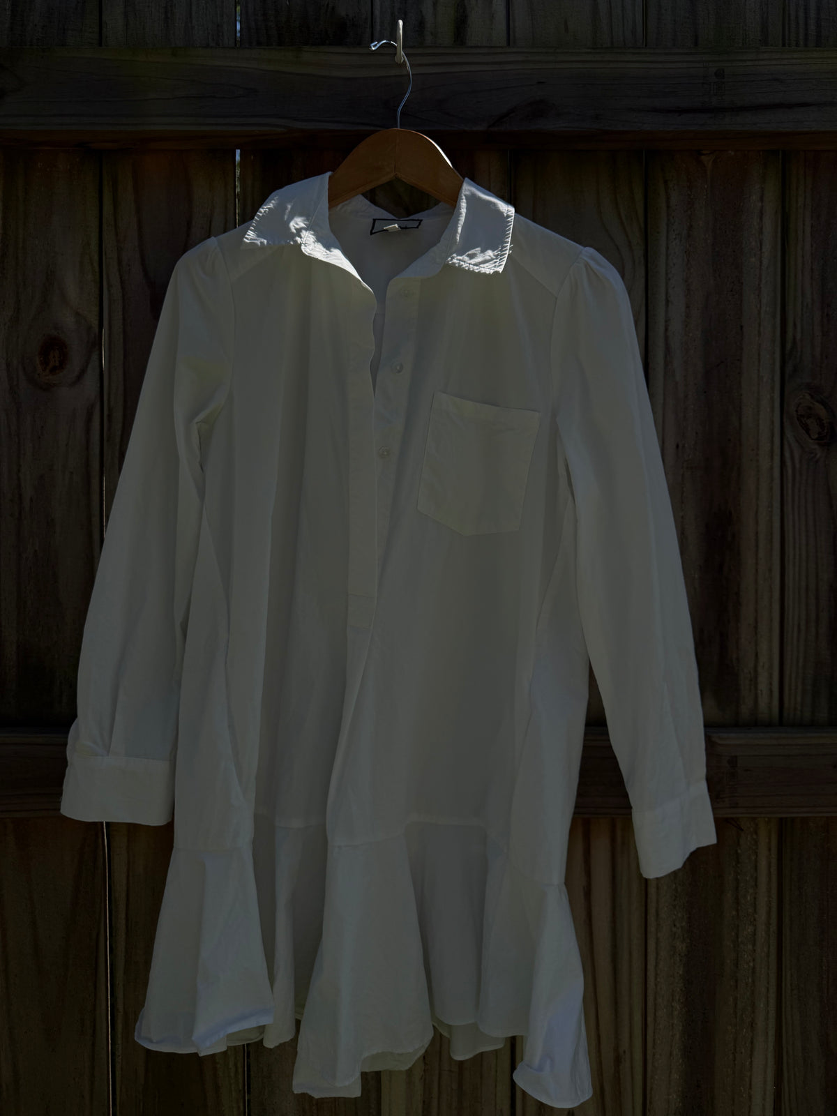 Tuckernuck White Cotton Ruffle-Hem Shirt Dress