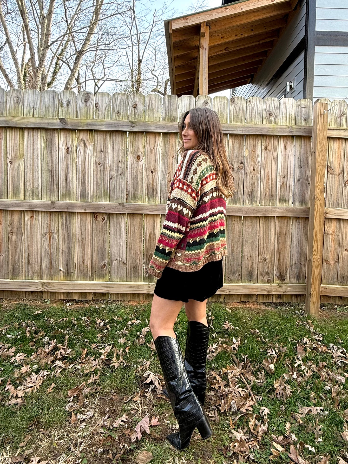 Vintage Tiara International Floral &amp; Wine Tapestry Cardigan