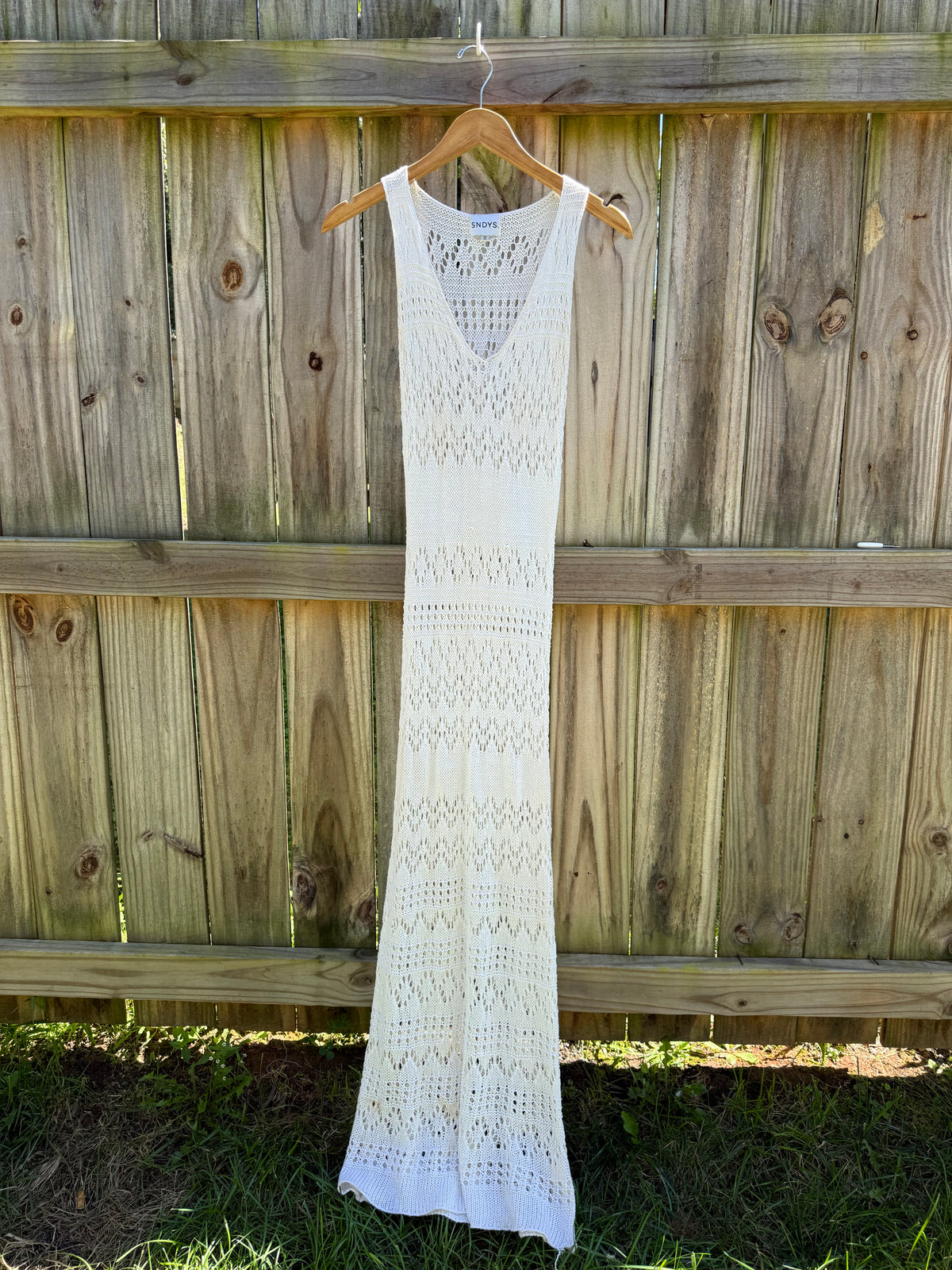 SNDYS Open-Knit Maxi Dress crochet cream