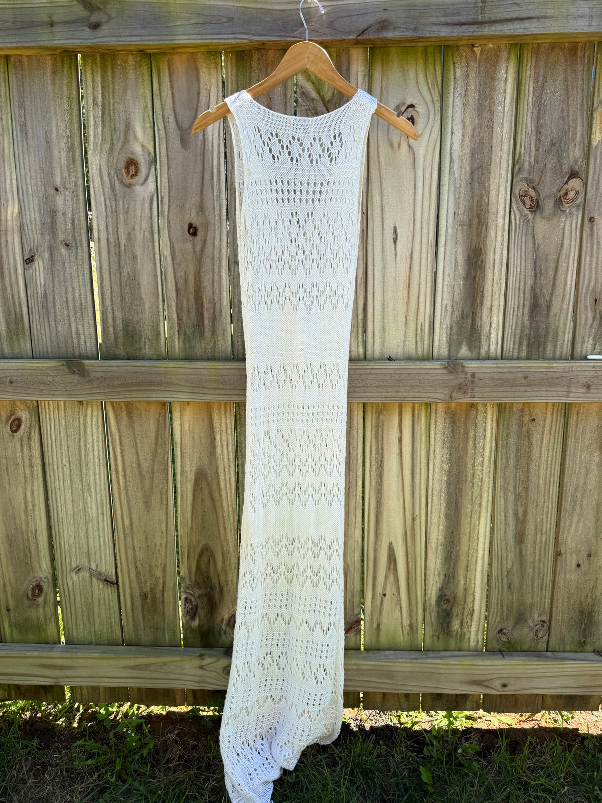 SNDYS Open-Knit Maxi Dress crochet cream