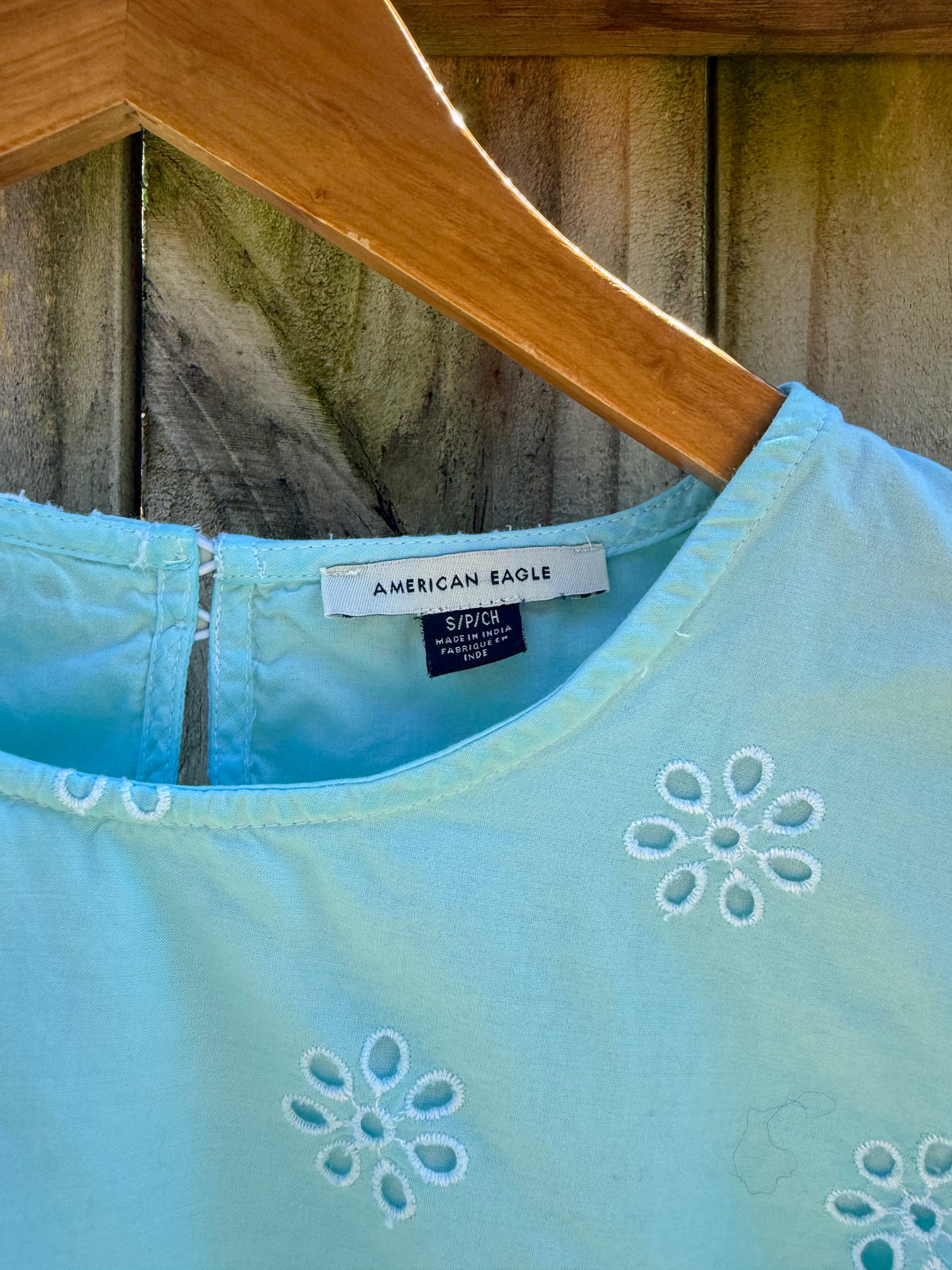 Hand-Dyed Aqua Eyelet Crop Cotton Blouse