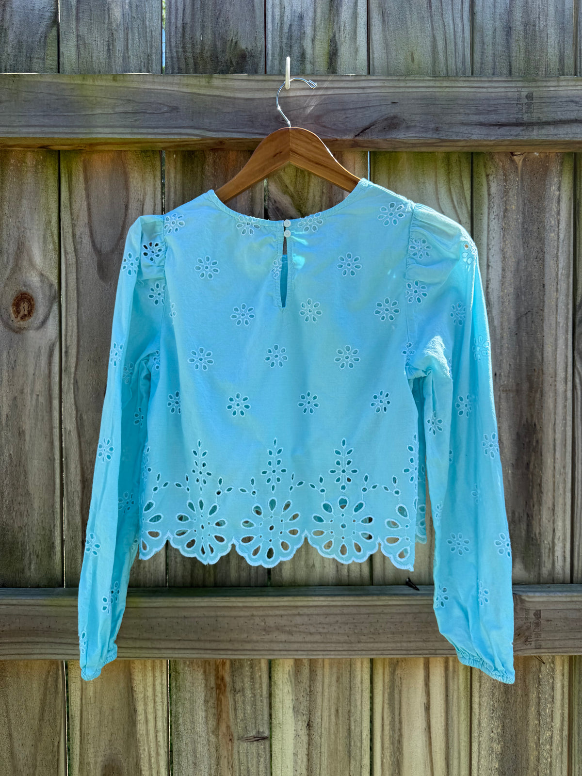 Hand-Dyed Aqua Eyelet Crop Cotton Blouse