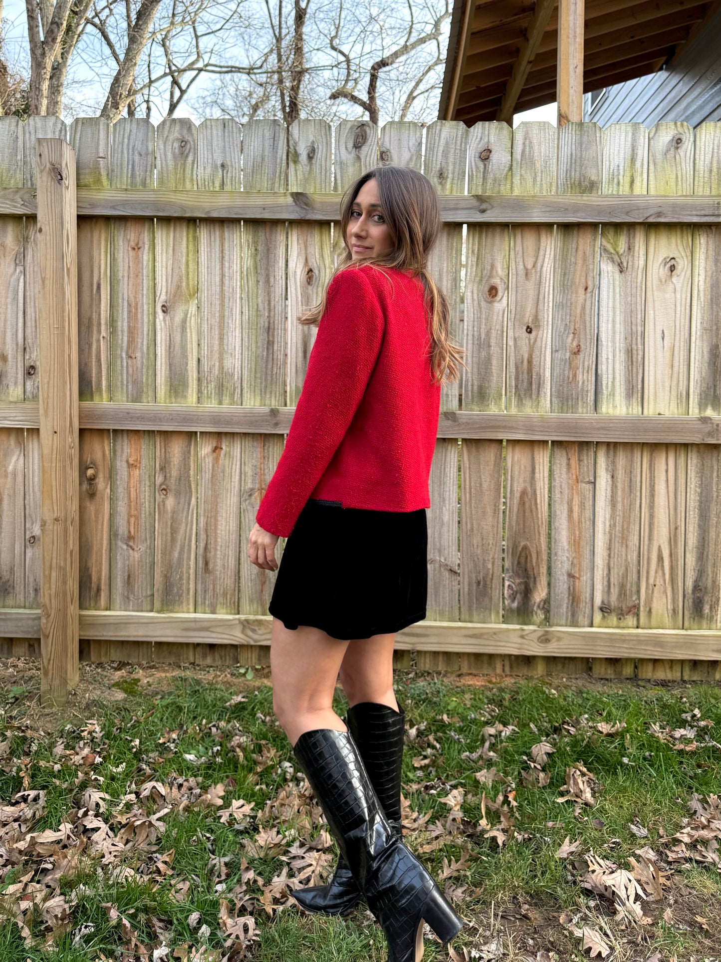 Vintage Red Bouclé Trim Jacket Holiday Cropped