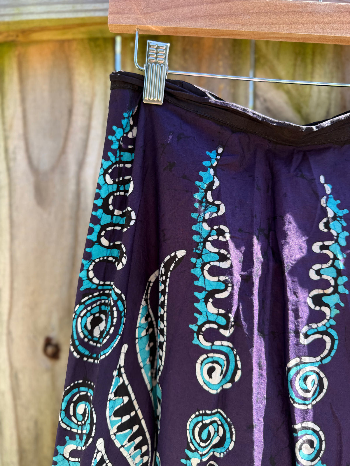 Vintage Navy Aqua Hand-Batik Wrap Midi Skirt