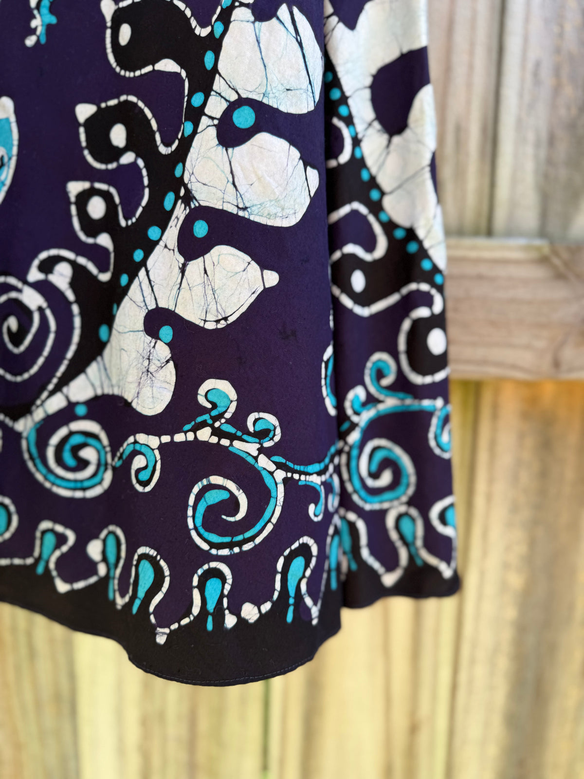 Vintage Navy Aqua Hand-Batik Wrap Midi Skirt