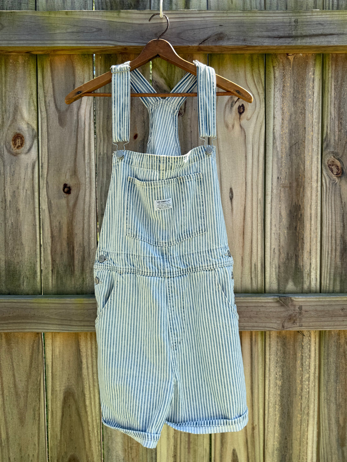 Levi’s Hickory Railroad Stripe Shortalls Overalls free people