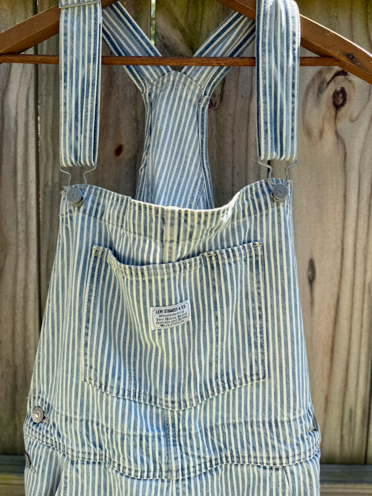 Levi’s Hickory Railroad Stripe Shortalls Overalls free people