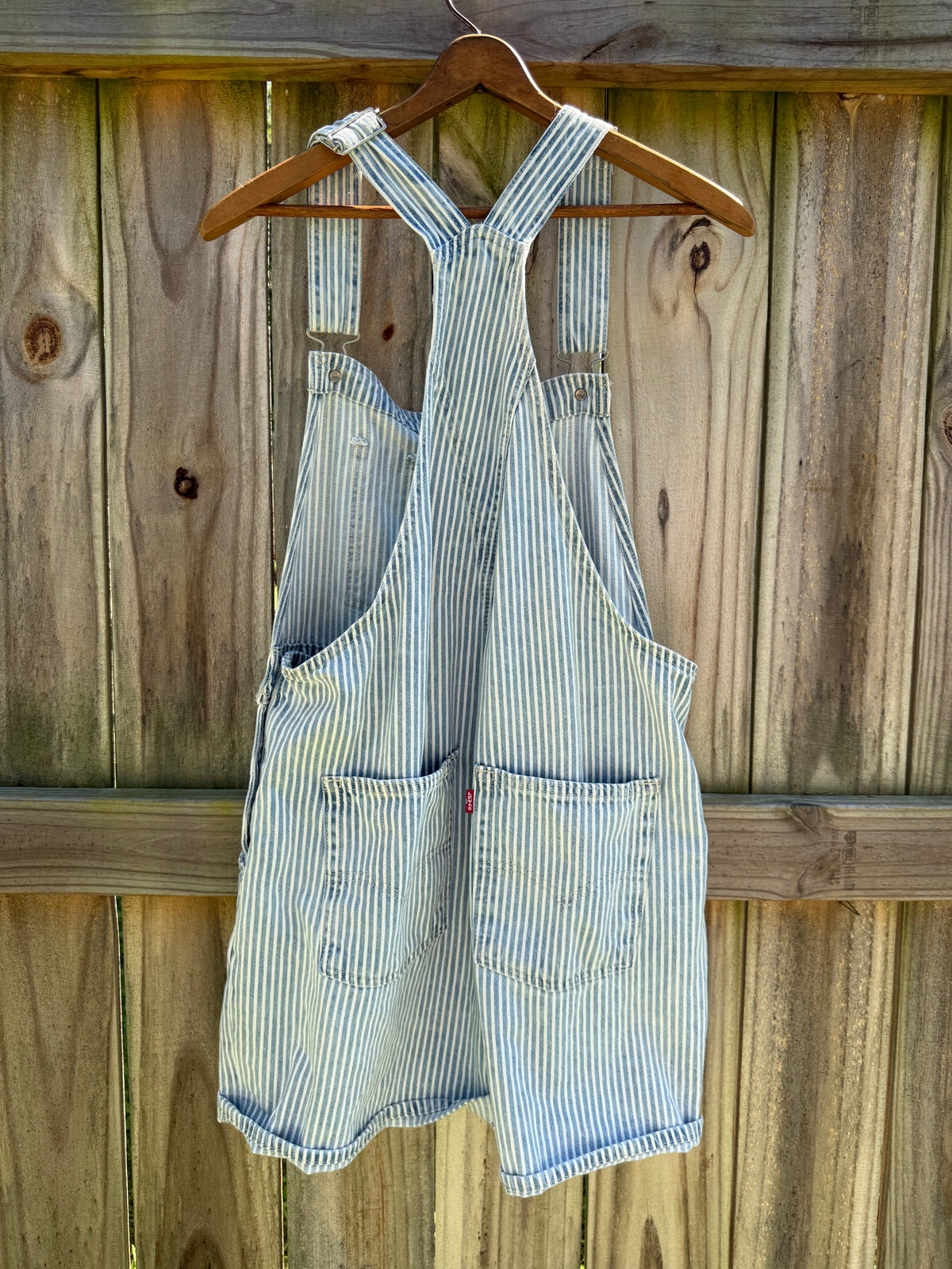 Levi’s Hickory Railroad Stripe Shortalls Overalls free people